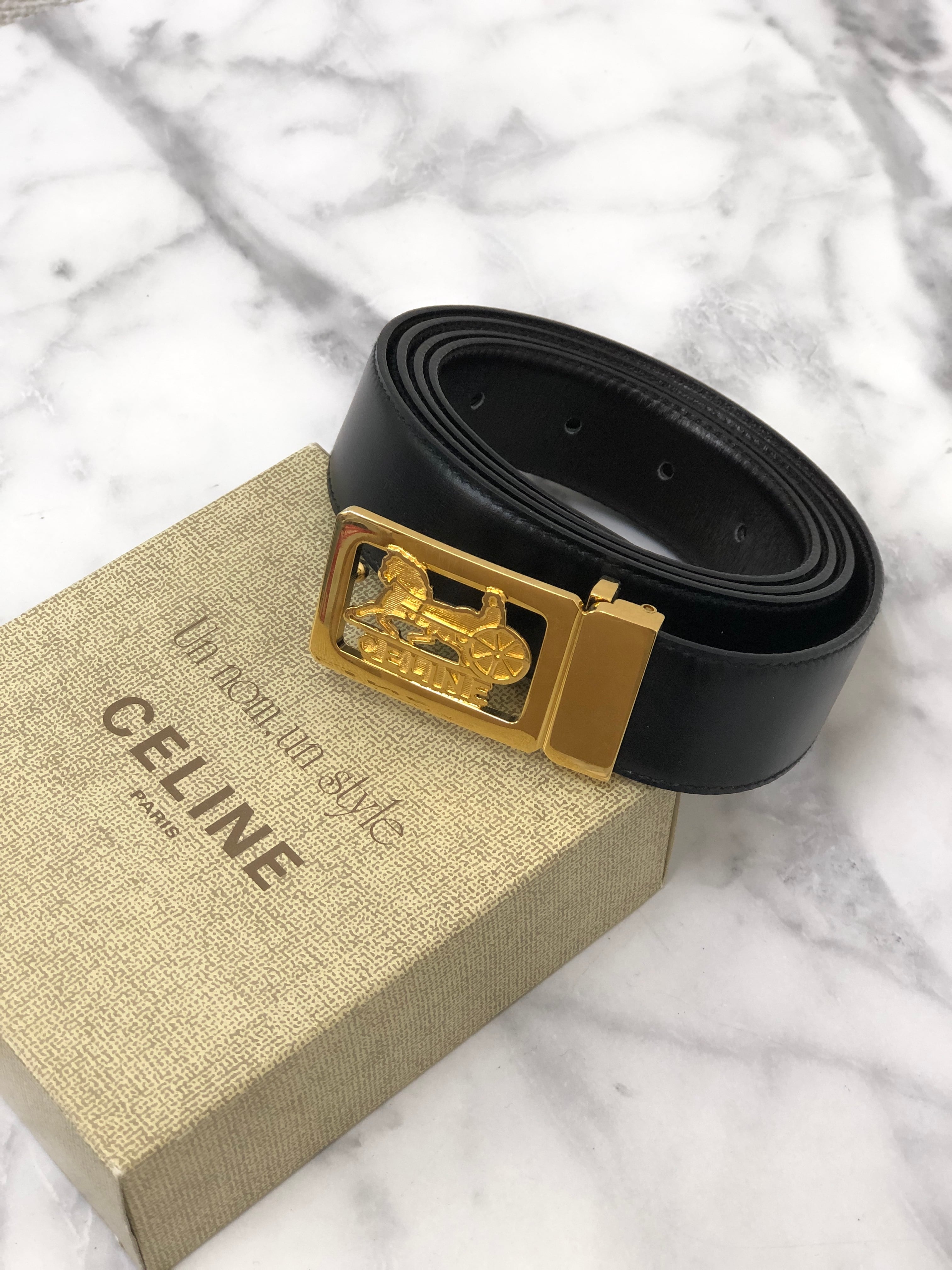 CELINE セリーヌ ベルト ブラック 馬車 レザー vintage ヴィンテージ