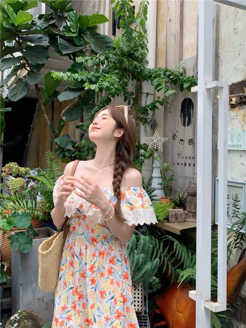 オフショルダー花柄ロング丈ワンピース G105CON0028 | liberal style