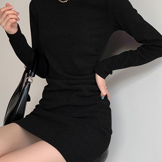 ミニワンピース タイト ハイネック レディース 長袖 ワンピース ミニ