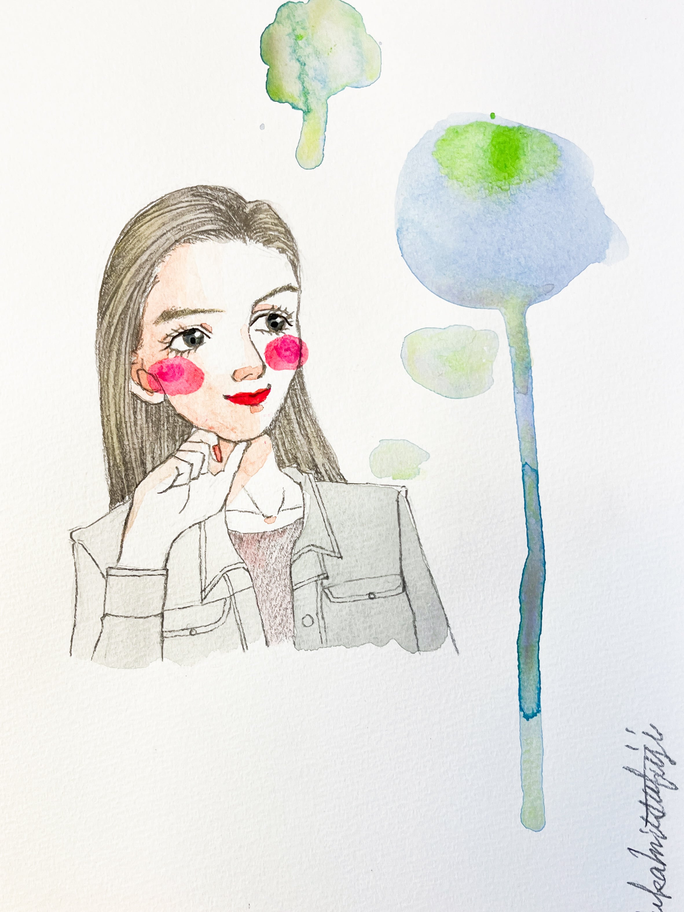 水彩イラスト B5原画 おしゃれな女性｜ Watercolor Illustration Woman