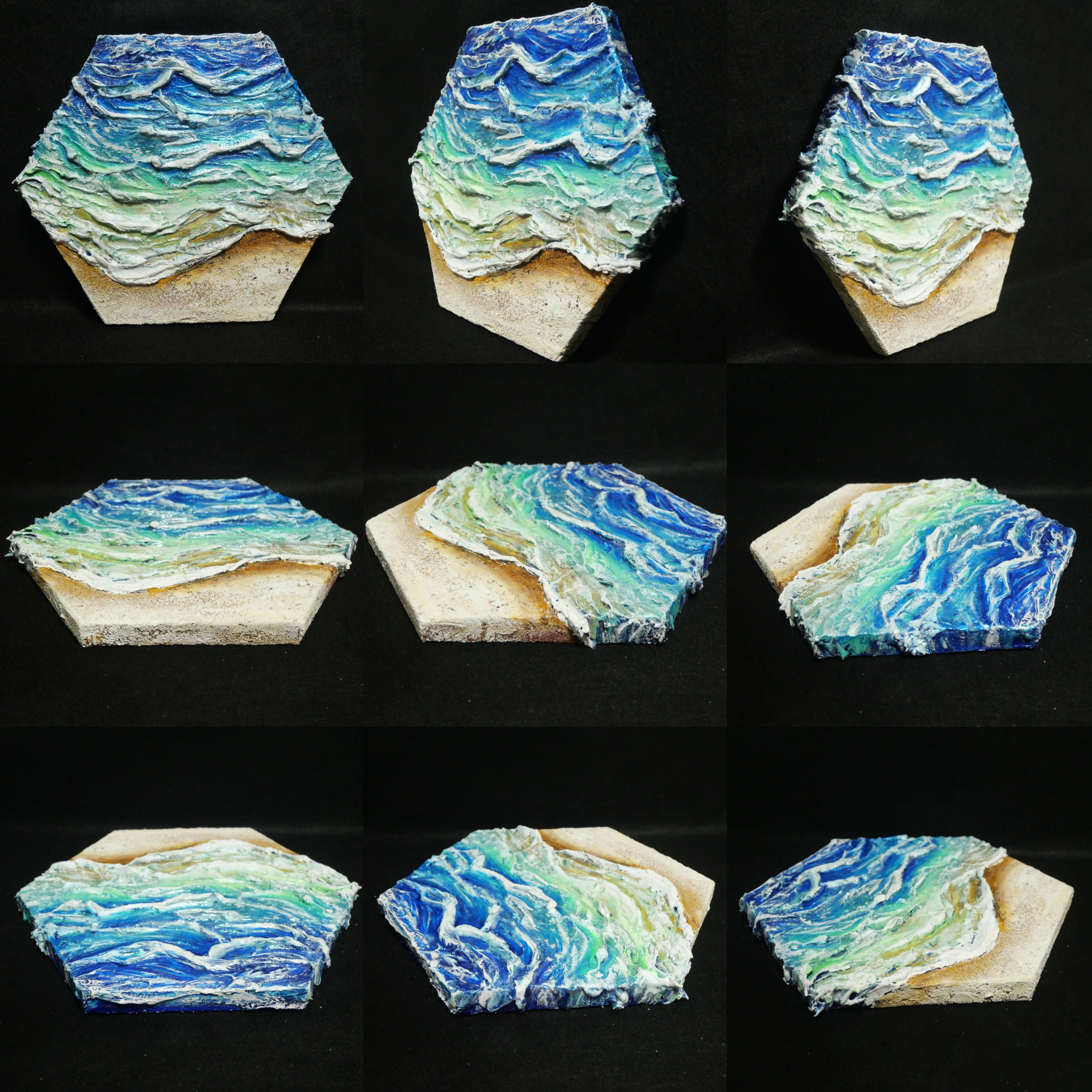 油絵 油彩 油彩画 絵 絵画 六角型【海の砂場】 | HIROSHI1990