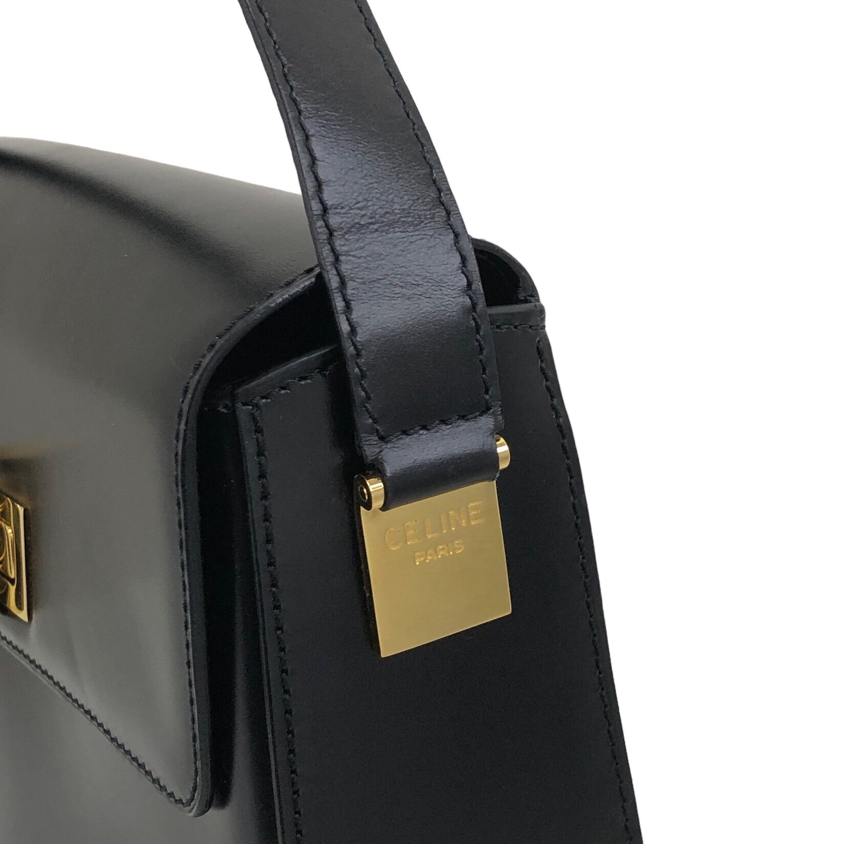 CELINE セリーヌ ターンロック ロゴ レザー ショルダーバッグ ブラック