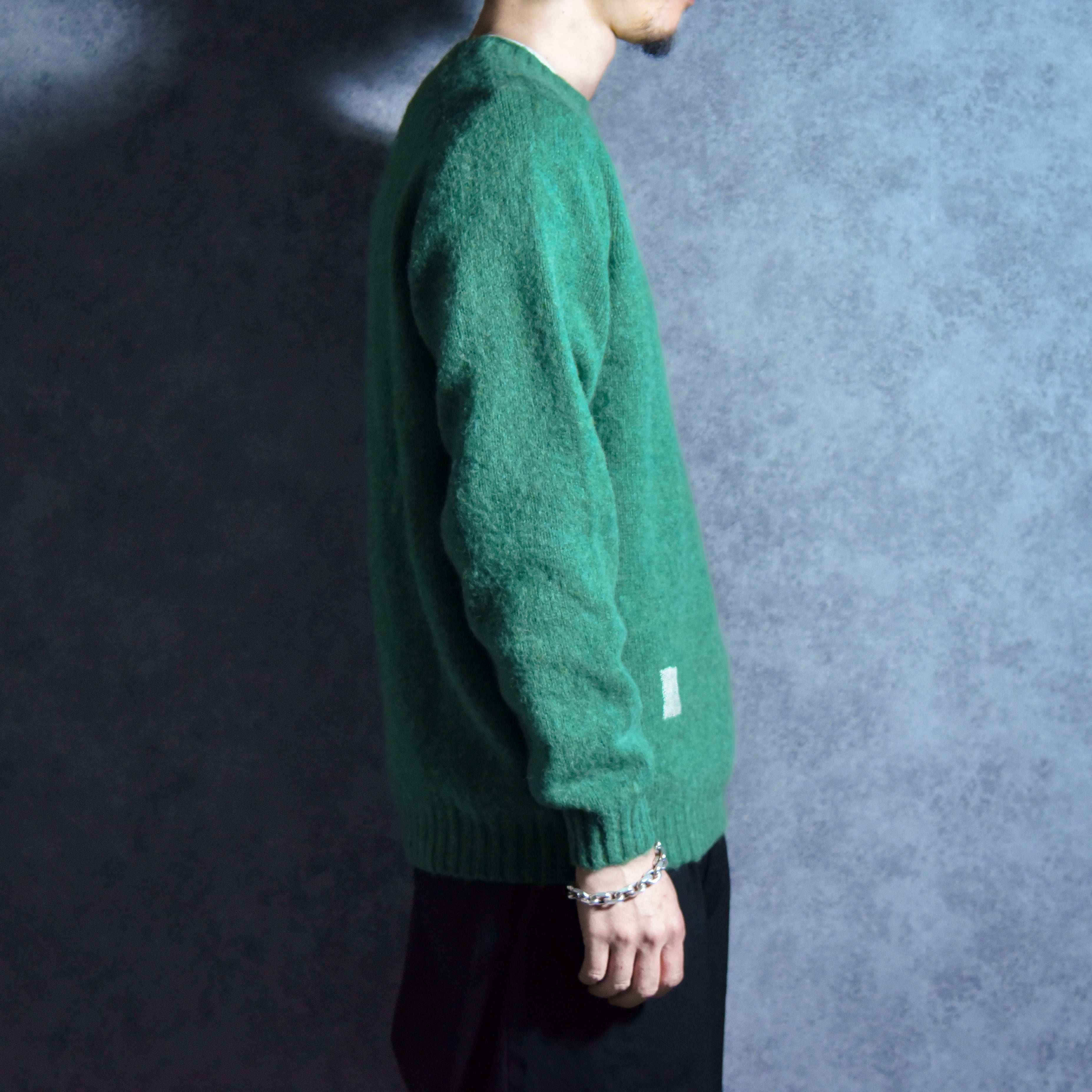 BRICK Shaggy Dog Shetland Wool Knit Sweater Crew Neck EVER GREEN