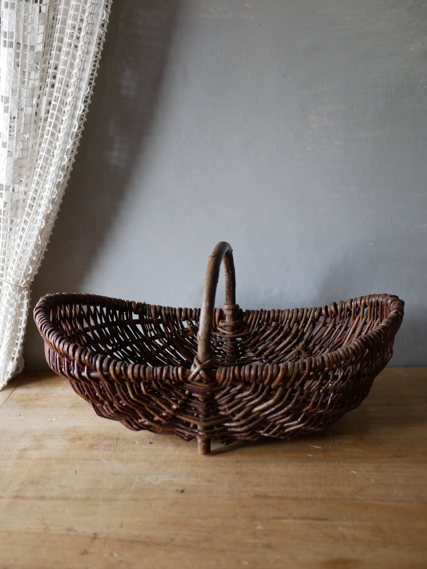 横長パニエ かご 籠 バスケット フランスブロカント アンティークの