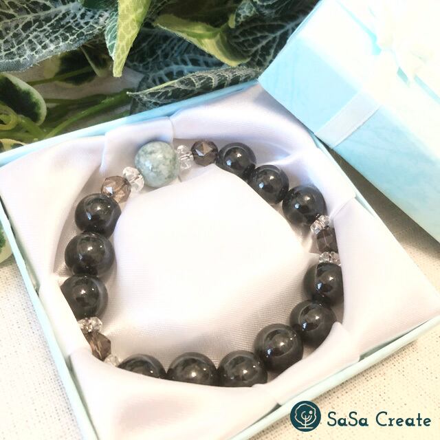 クール☆ 翡翠・黒翡翠とスモーキークォーツのメンズブレスレット