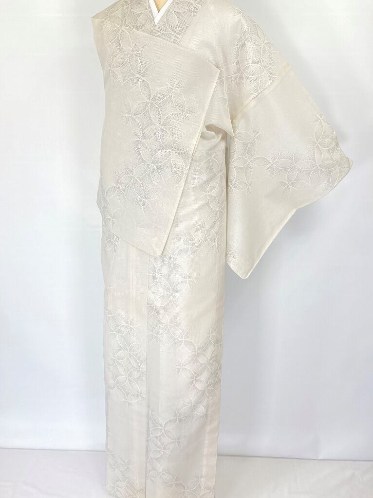 夏大島】白大島 七宝 大島紬 紗紬 正絹 小紋 トールサイズ 白 グレー