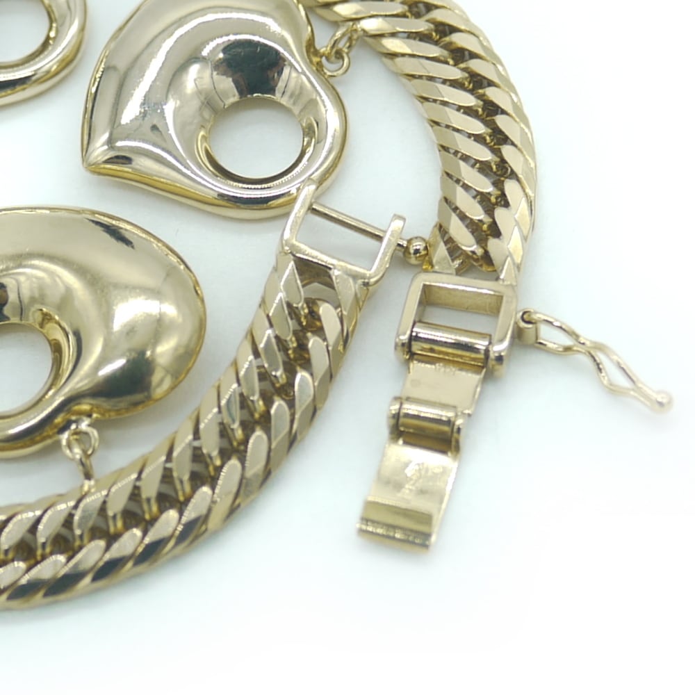 K18 YG 喜平8面トリプルハートチャーム付きブレスレット