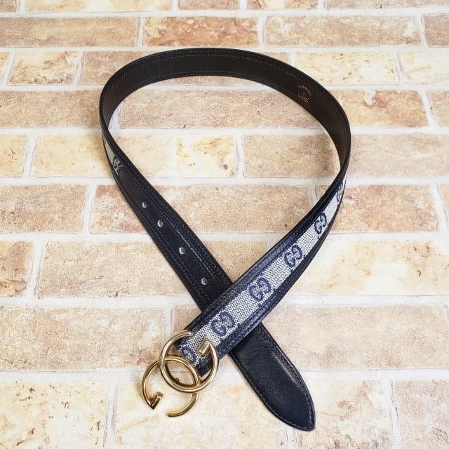 美品 オールドグッチ ☆ ヴィンテージ GGキャンバス レザー ベルト 65