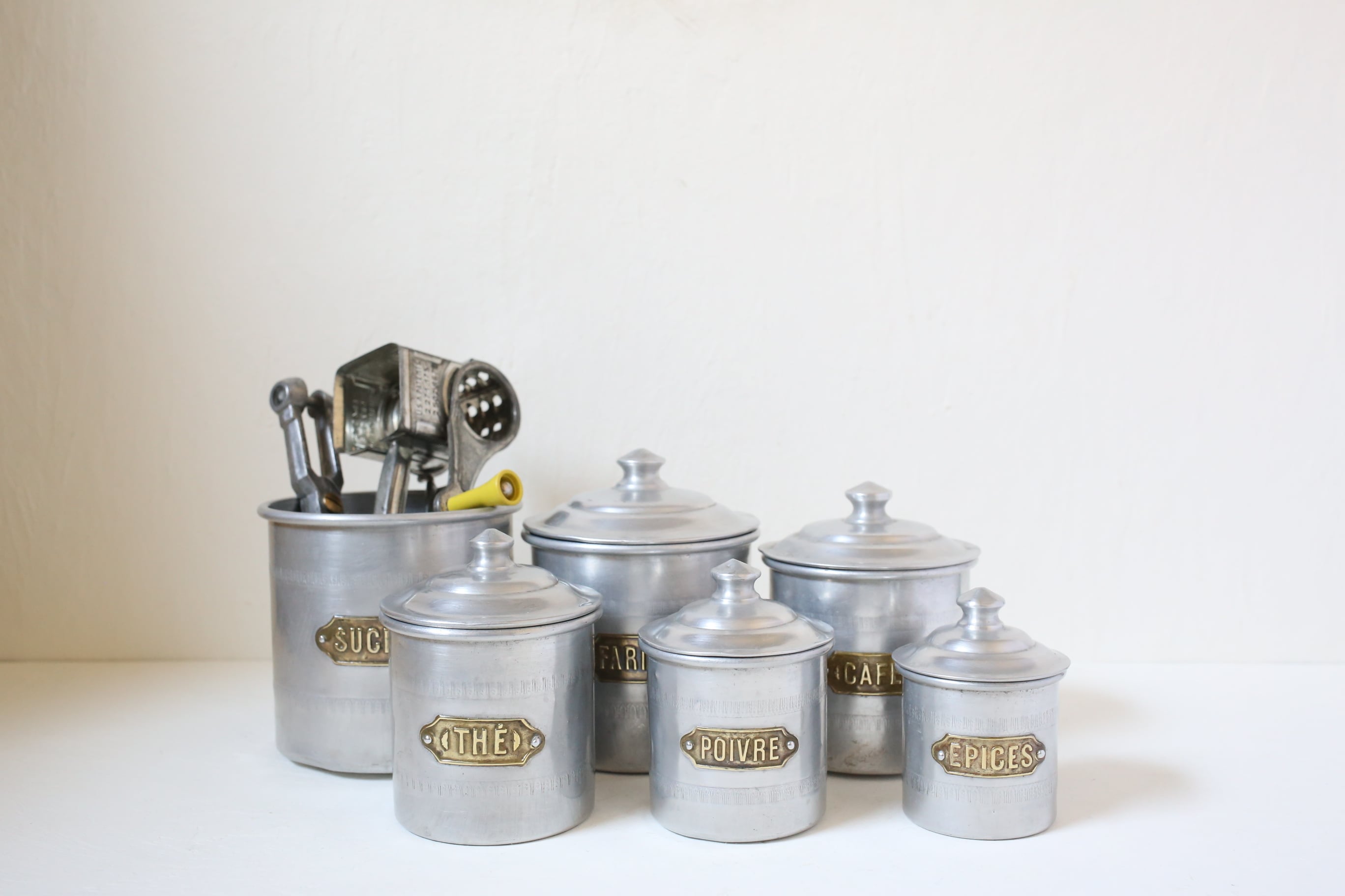 フランス アンティーク ヴィンテージ アルミ製 キャニスター 6個セット