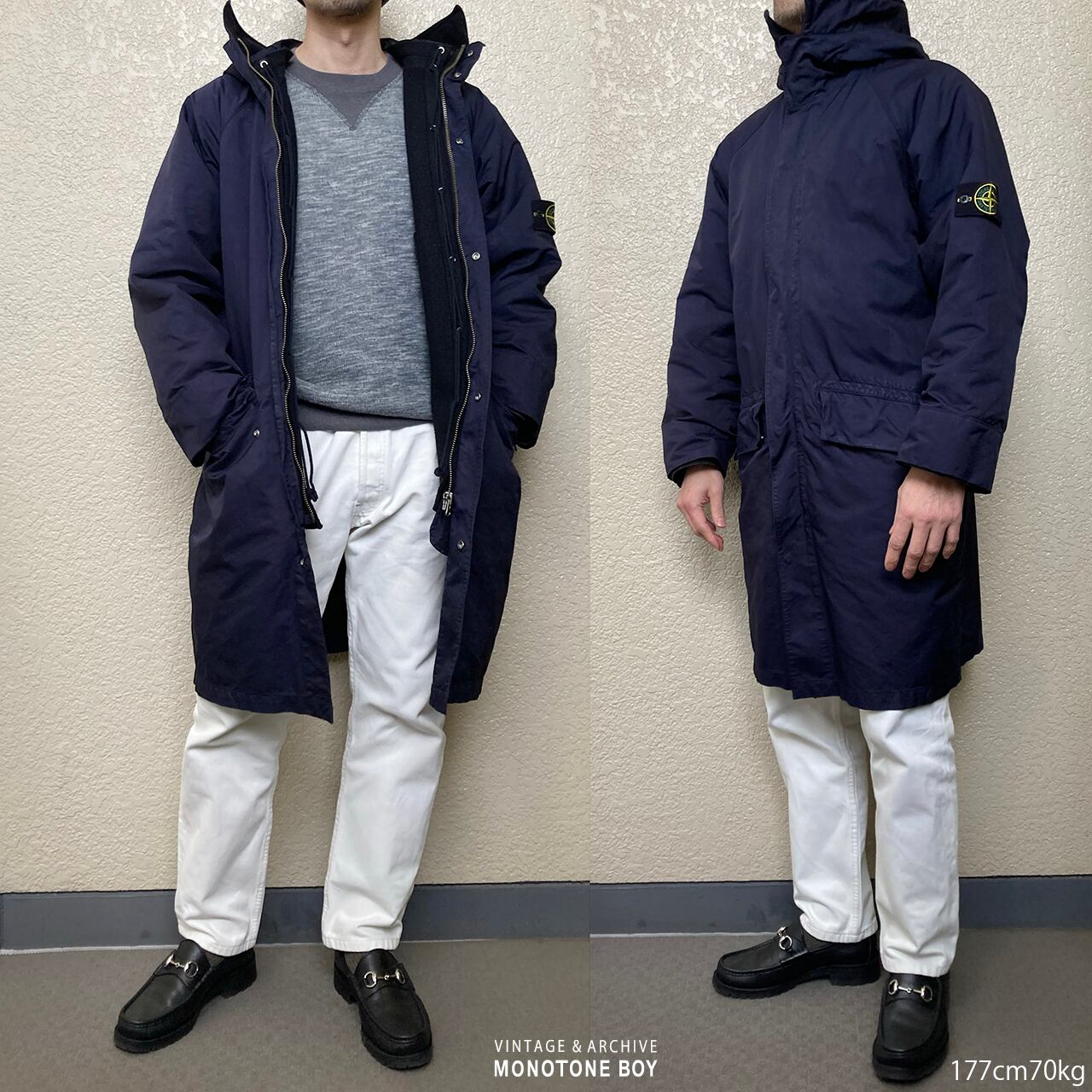 STONE ISLAND 2006AW Vintage Navy Long Coat XL Dutch Rope Liner