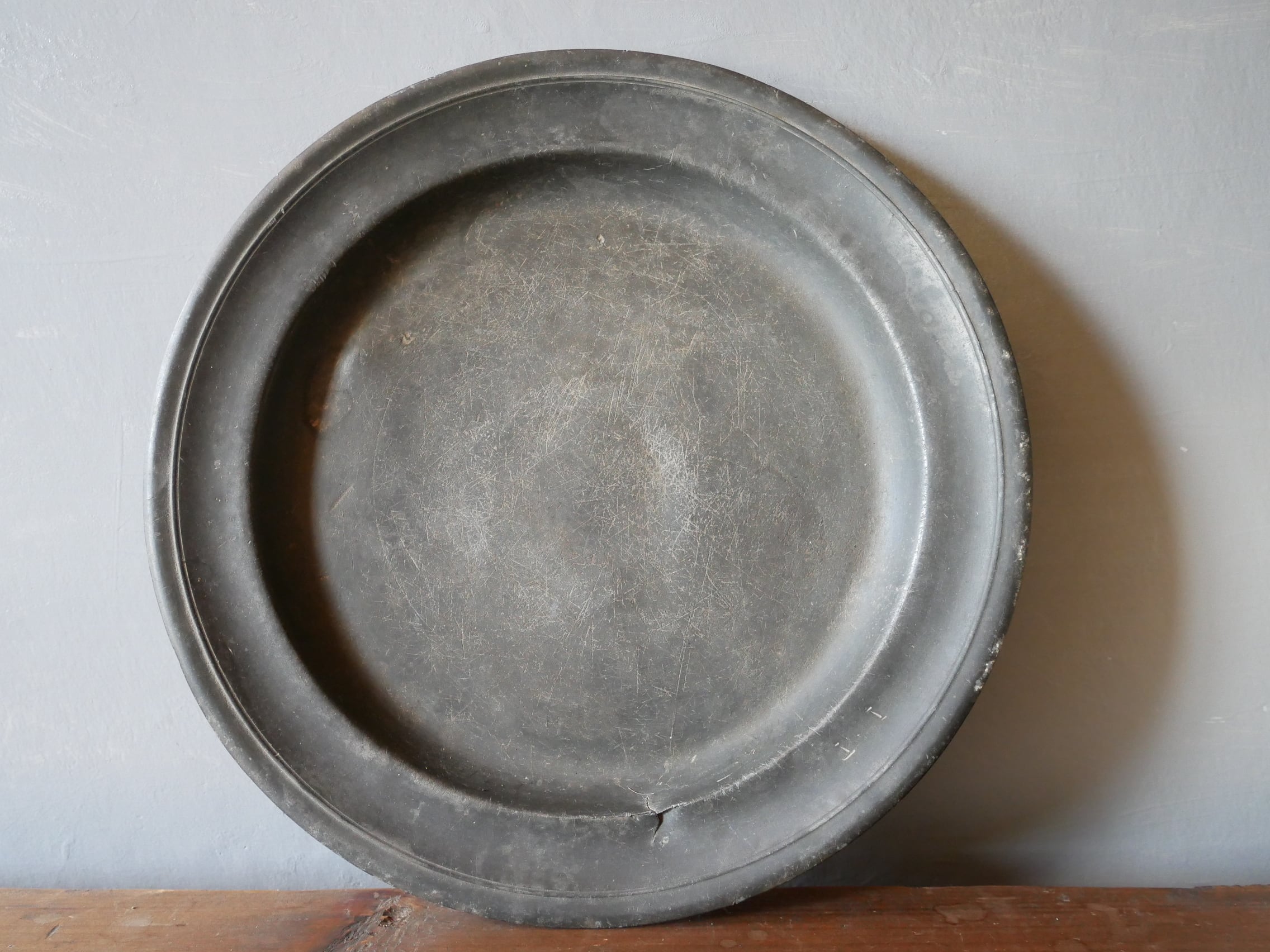 フランスアンティーク ピューター エタン 大きな古いプレート