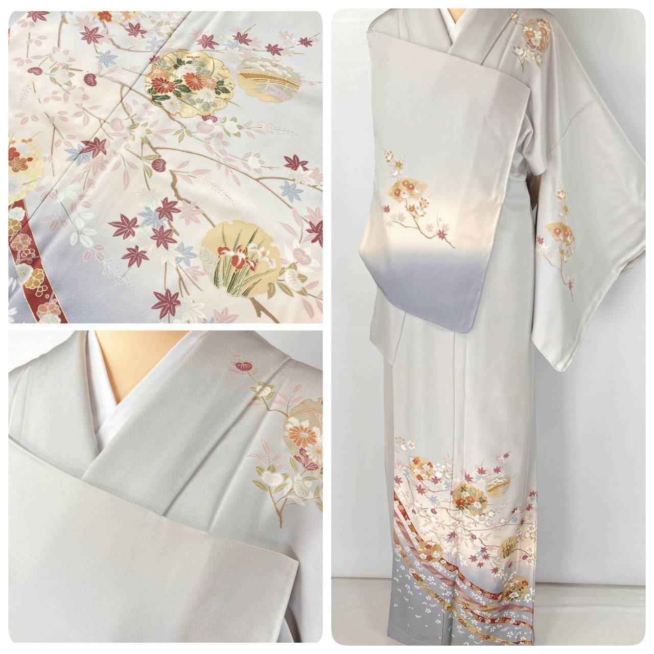 未使用 辻が花 絞り 銀通し 訪問着 正絹 袷 黒 紫 パステルカラー 1373