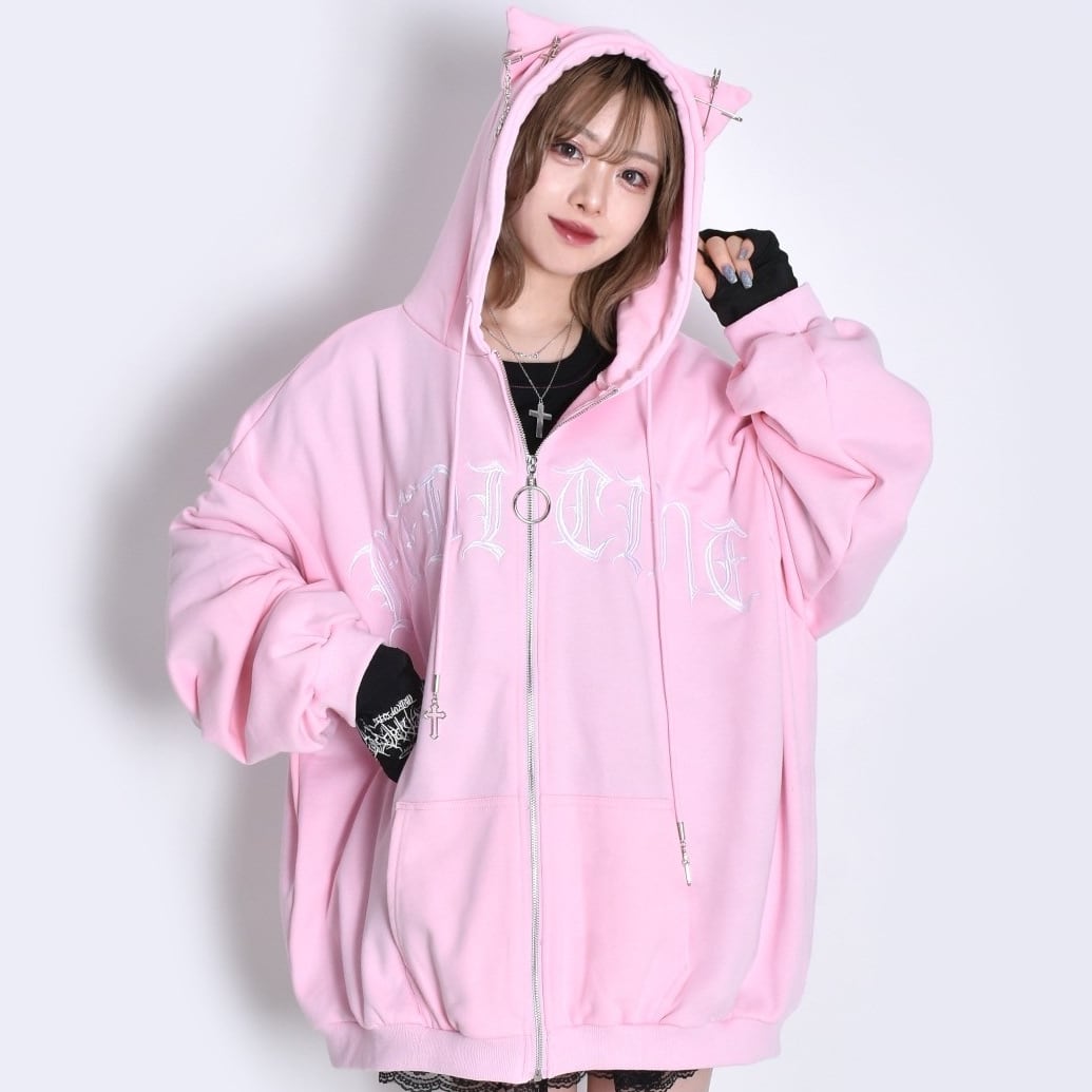 ネコ耳ロゴZIPパーカー(LIGHT PINK) | VOLCAN&APHRODITE