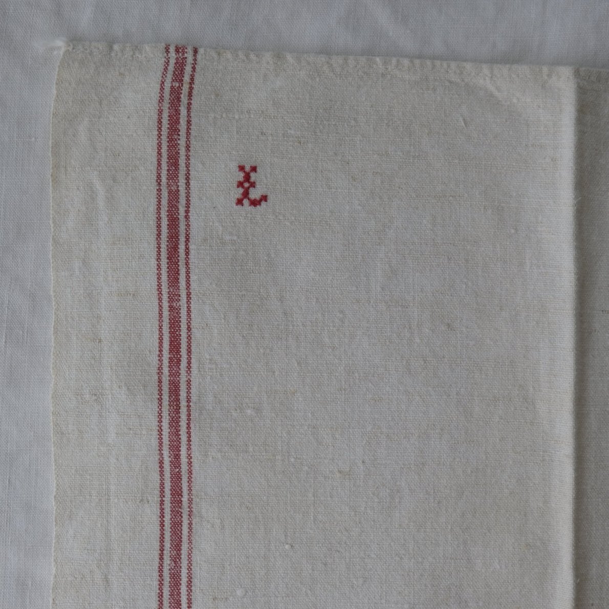 ◇フランスアンティーク｜イニシャル刺繍トーションセット、ダマスク