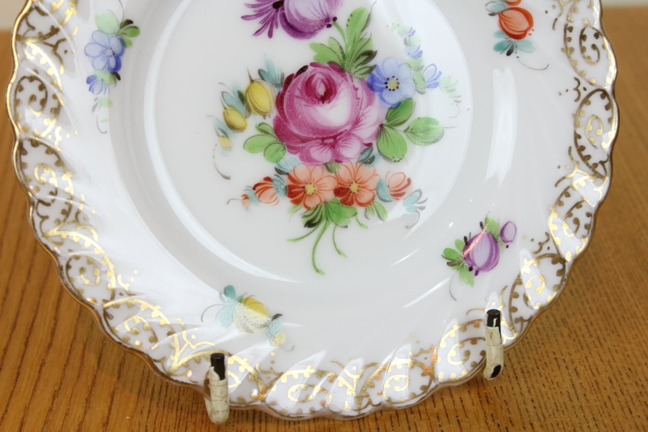 ドレスデン ドイツ 小皿 プレート アンティーク ハンドペイント 花柄