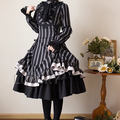 納期40日】ロリータワンピース ロリータドレス OP ゴシック ハイネック