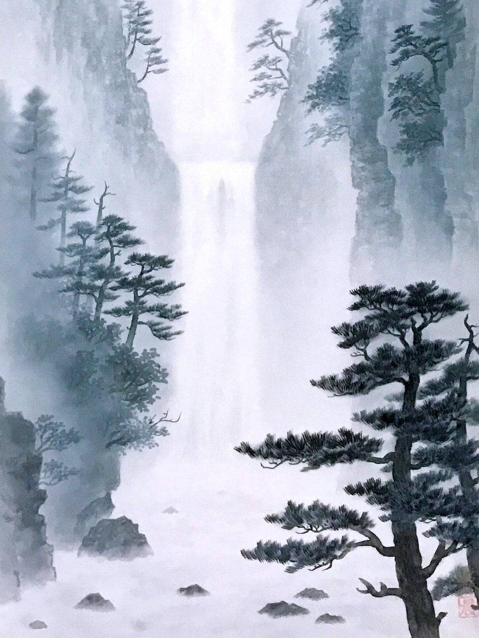 高橋晨「水墨山水（滝）」掛軸（尺五立） | 吉村唐木店 WEBSHOP