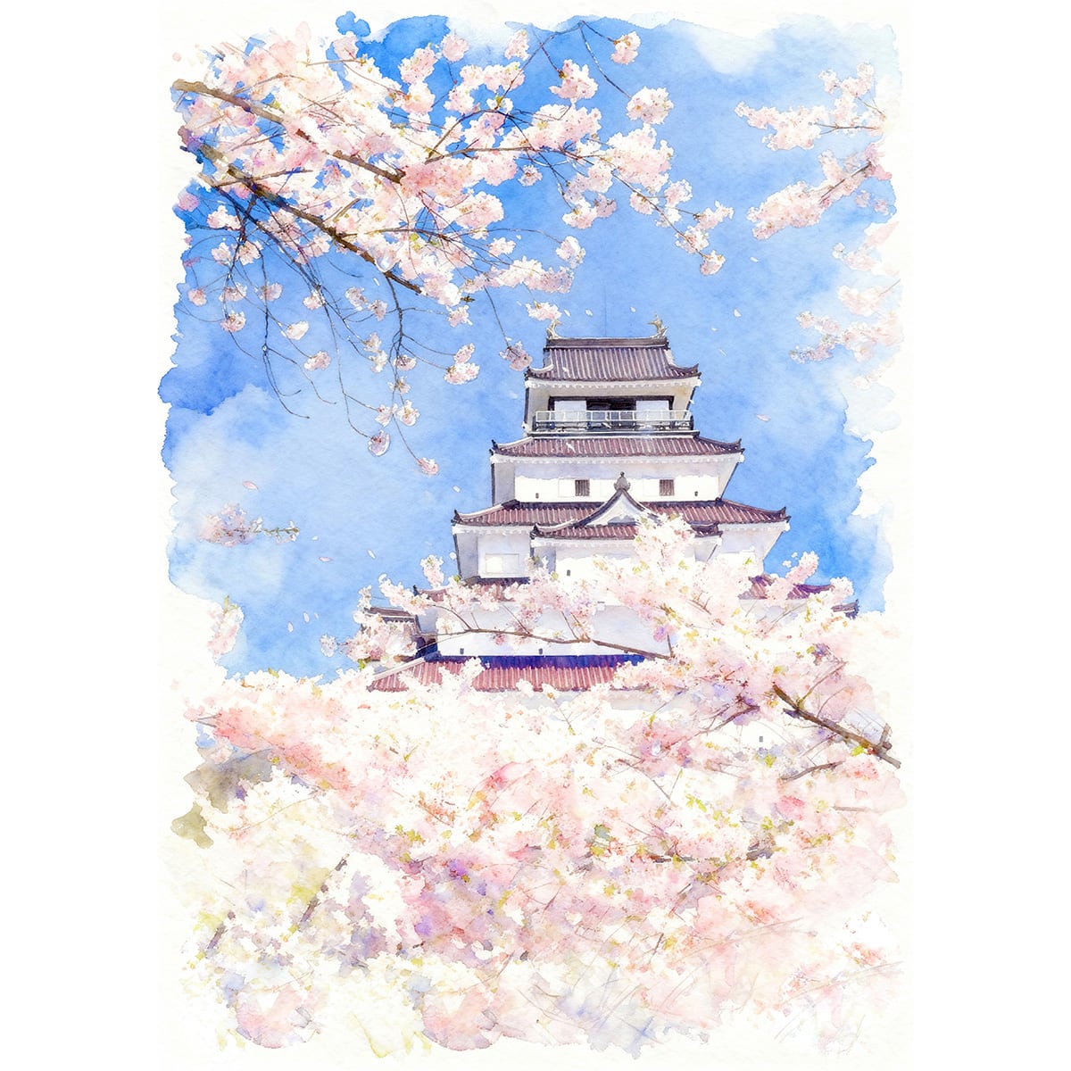 絵画 風景画 日本の城 福島県会津若松城（鶴ヶ城） インテリアアート額