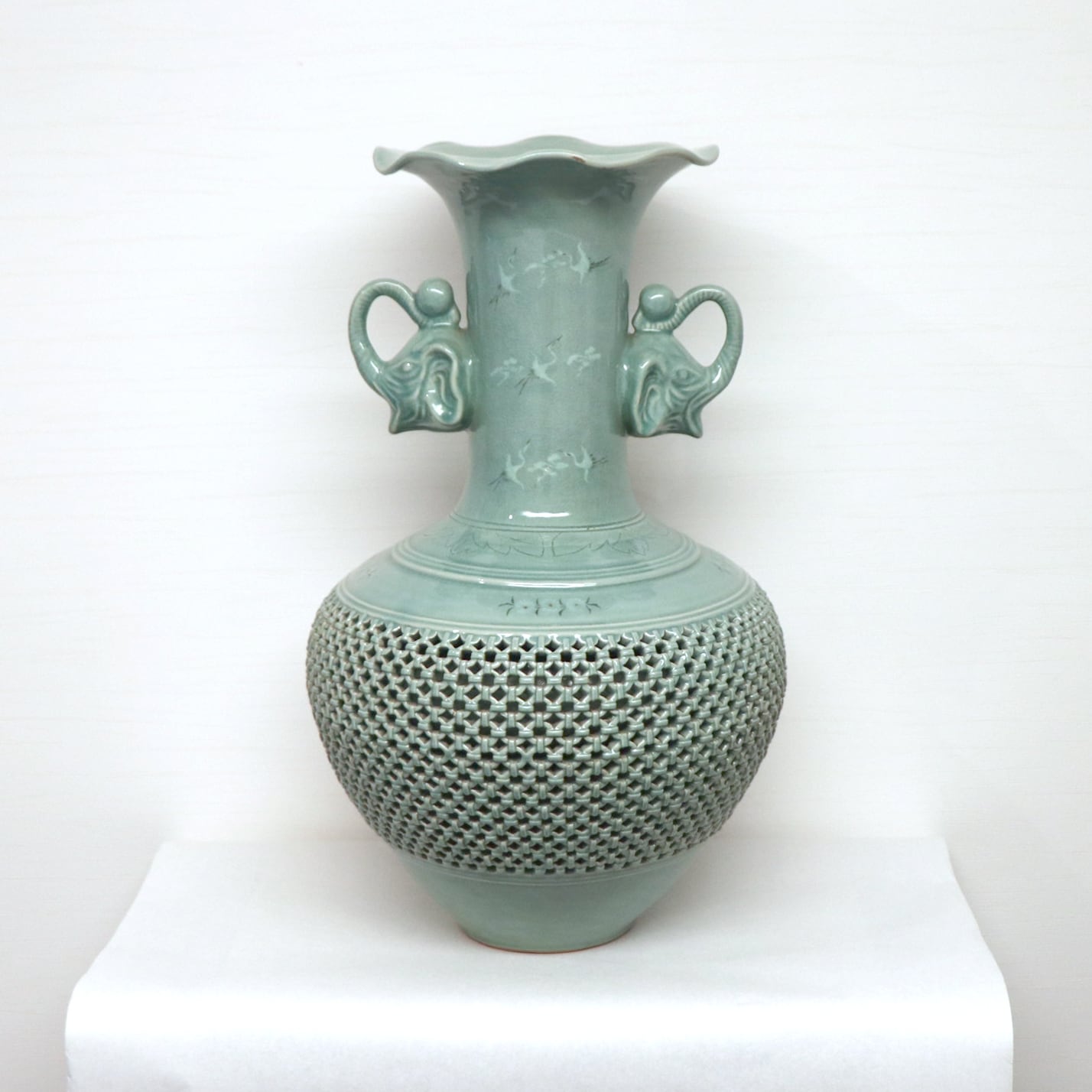 青龍・高麗青磁・青磁器・壺型花器・双耳壺・透かし壺・No.210912-001