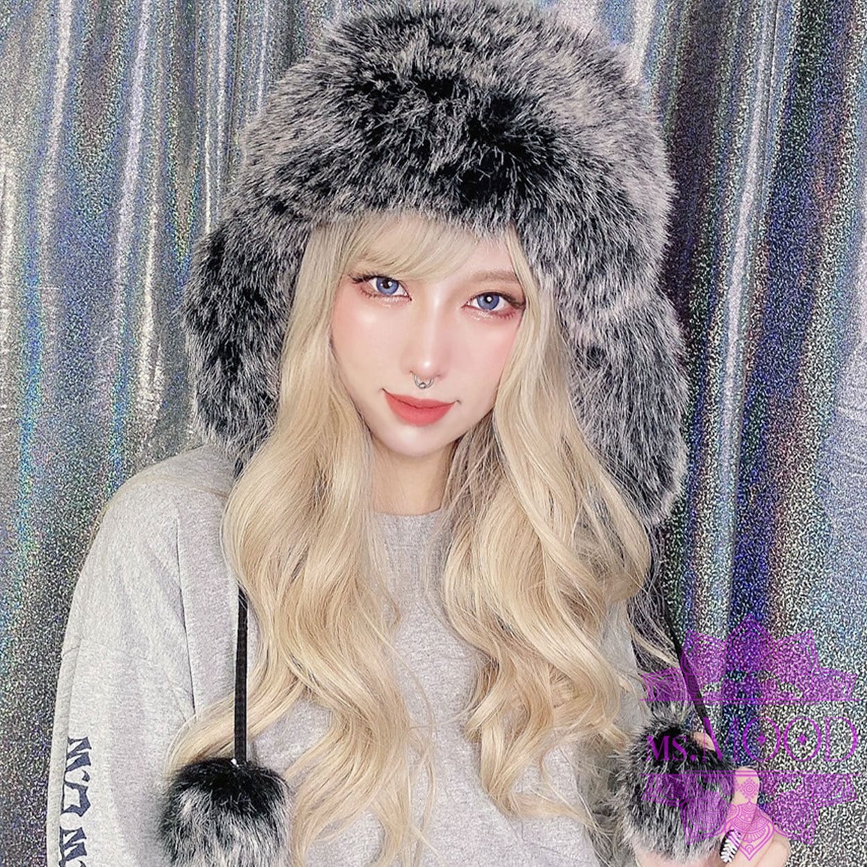 フェイクファー パイロットキャップ グレー | ウィッグショップ MS.MOOD