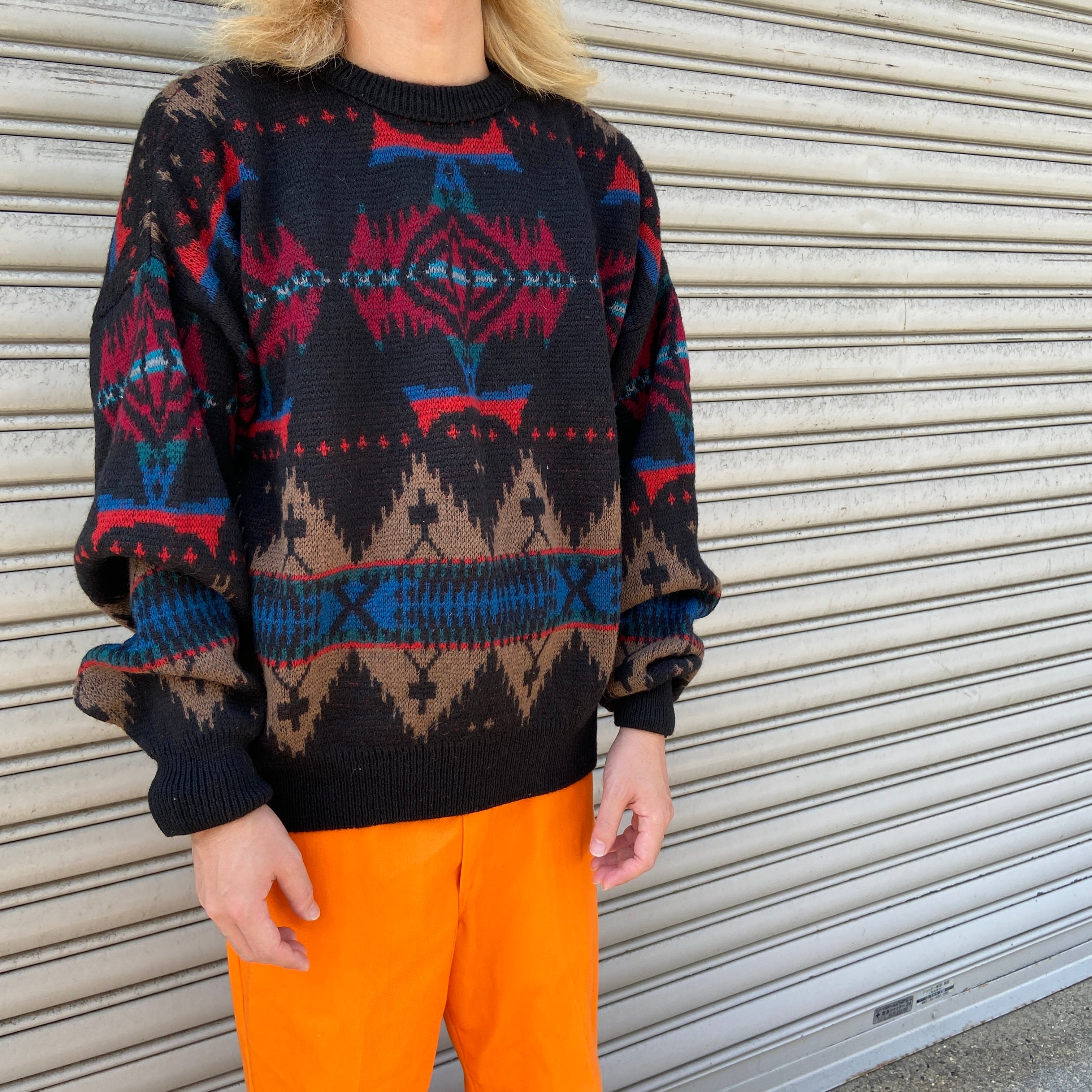 70s USA製 PENDLETON ネイティブ柄セーター 総柄ニット 黒 L | 古着屋 Uan
