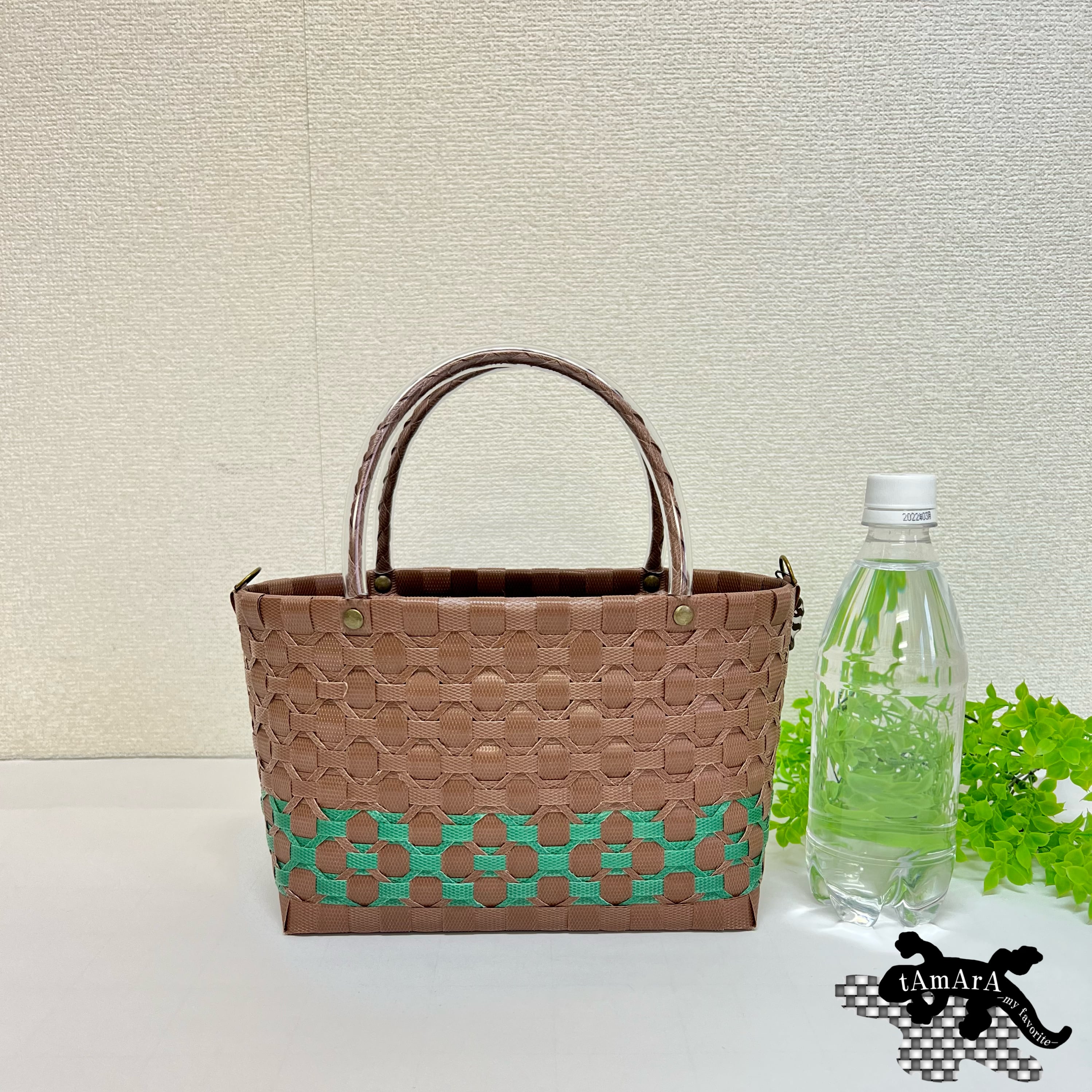 受注製作】プラカゴ miniサイズ/A5 mini-040 こげ茶*深緑 2way カゴ