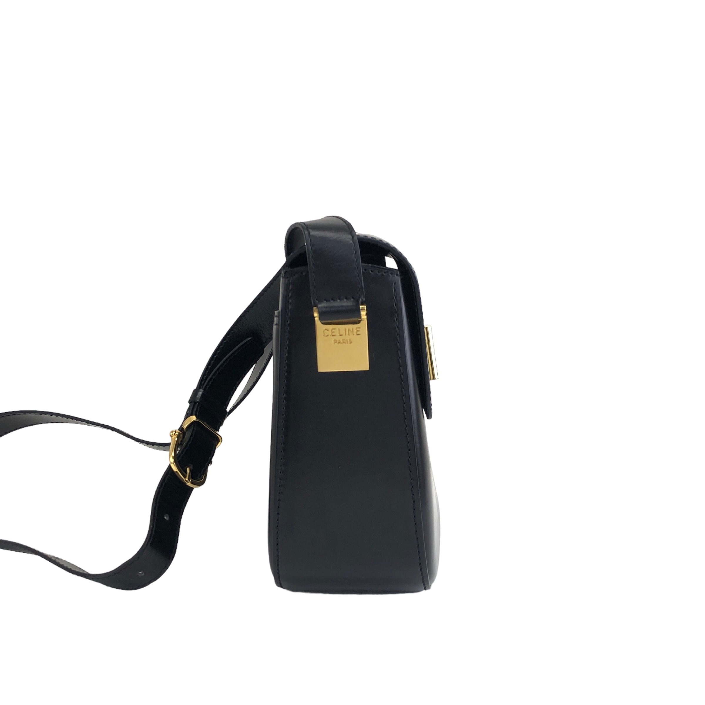 CELINE セリーヌ ターンロック ロゴ レザー ショルダーバッグ ブラック