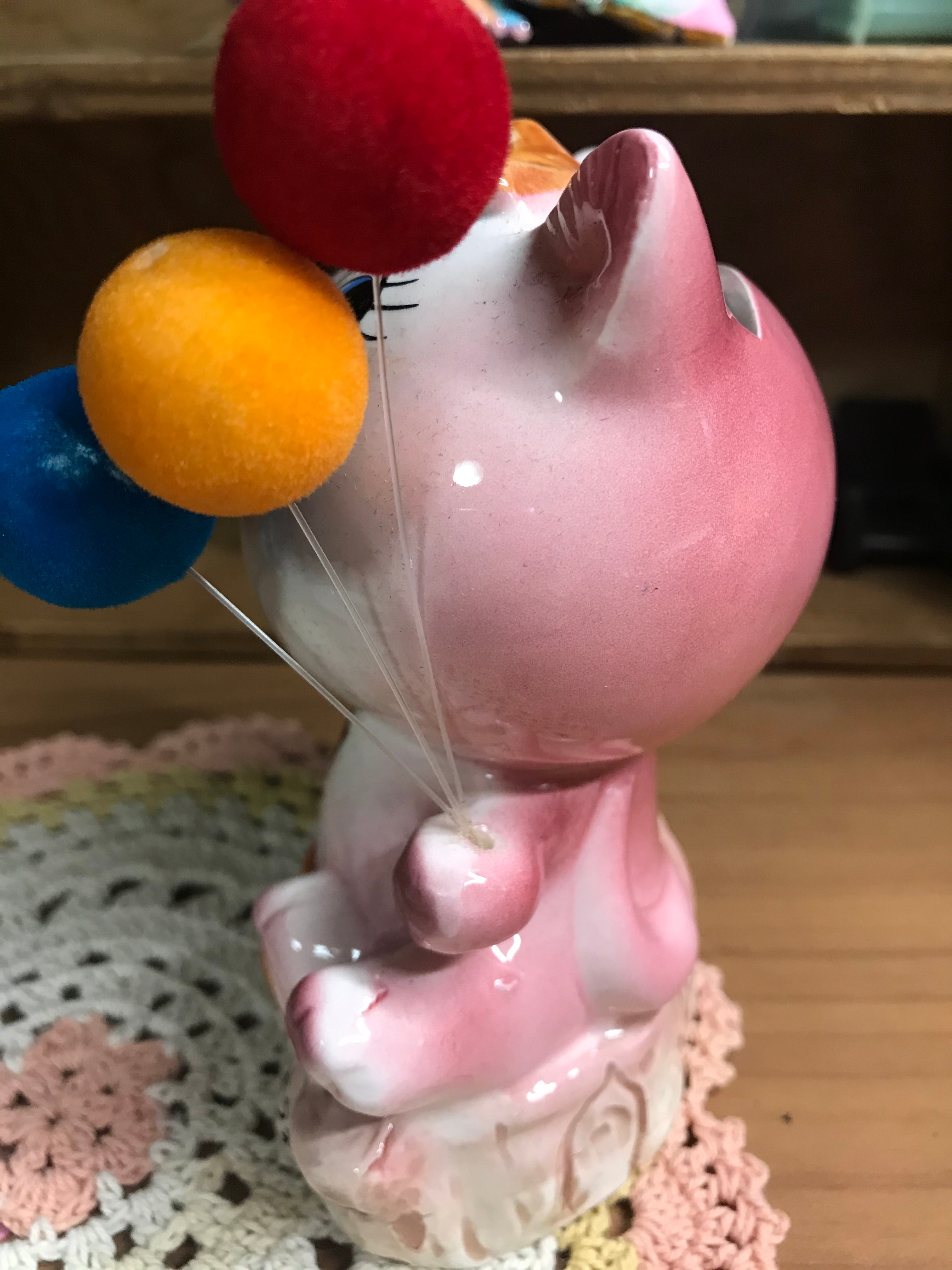 昭和レトロ 陶器製 ピンクの猫ちゃん貯金箱 | アネモネ雑貨店