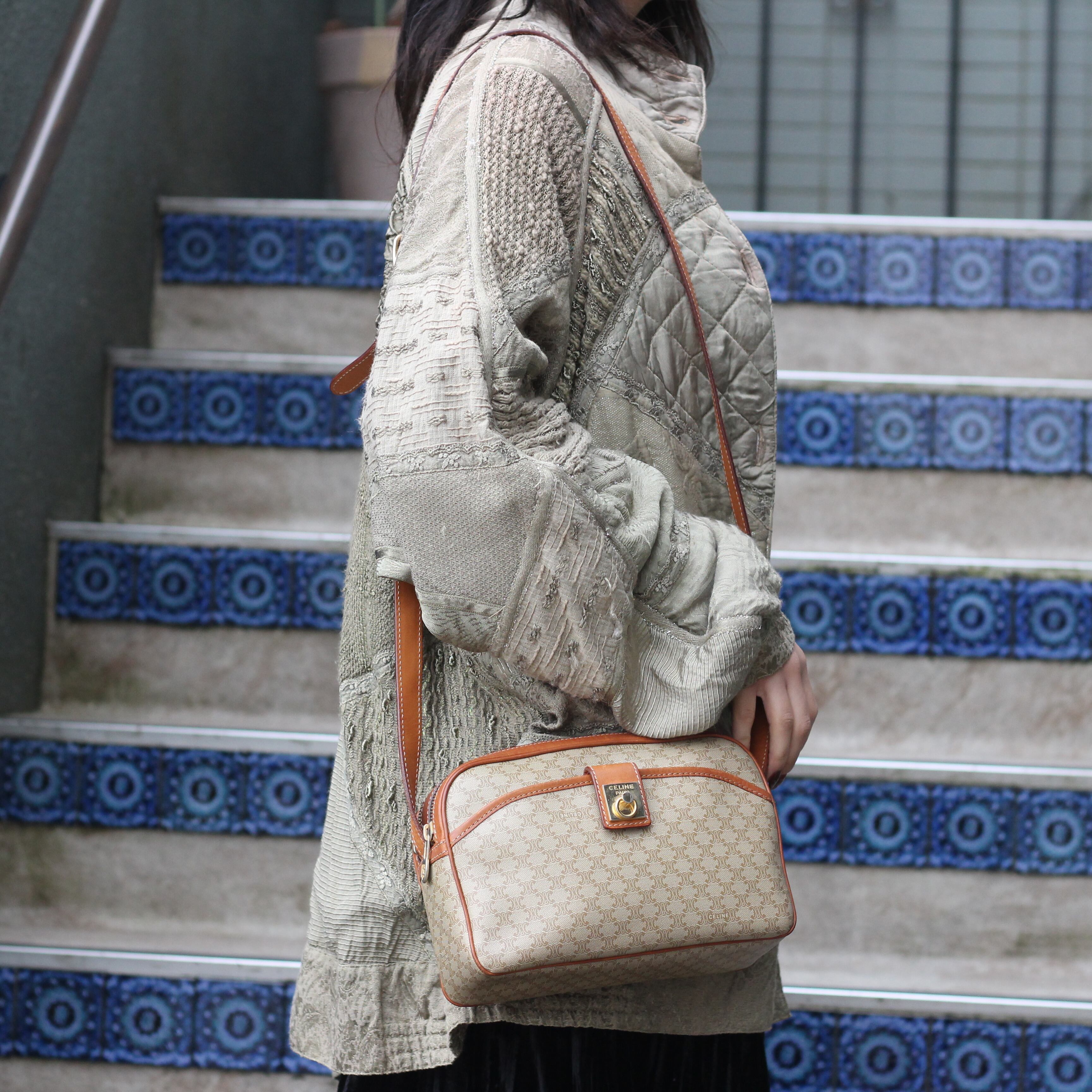 OLD CELINE MACADAM PATTERNED LOGO SHOULDER BAG MADE IN ITALY