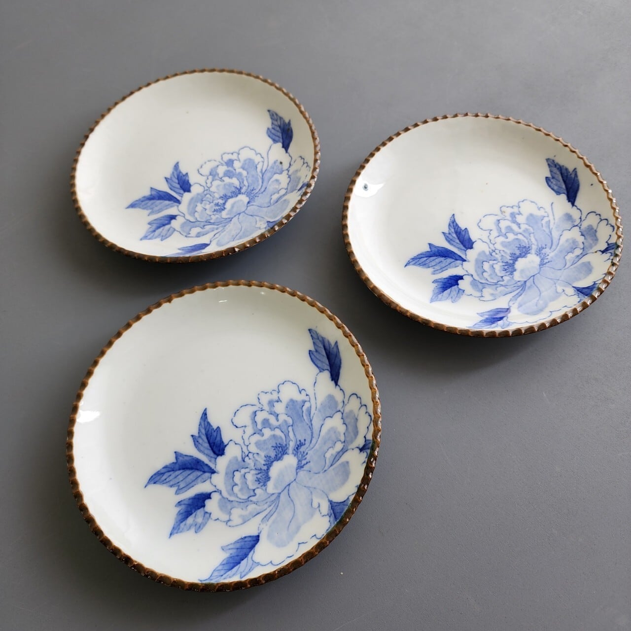 明治後期から昭和初期 印判いげ皿 牡丹文様 3枚 | アンティーク雑貨