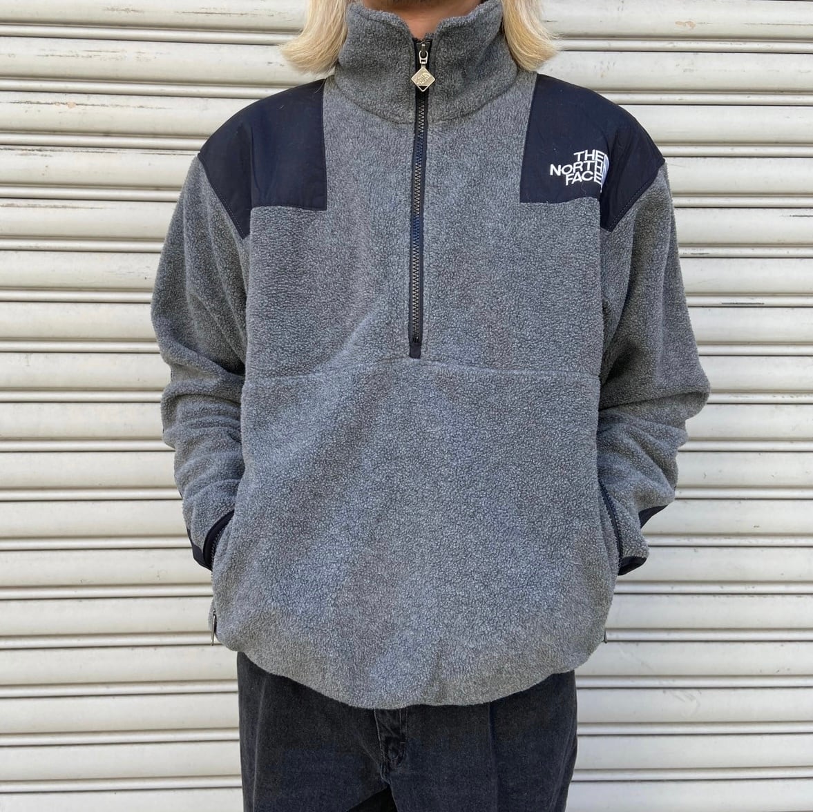 90s ザノースフェイス アルマディラ ハーフジップフリース グレー L