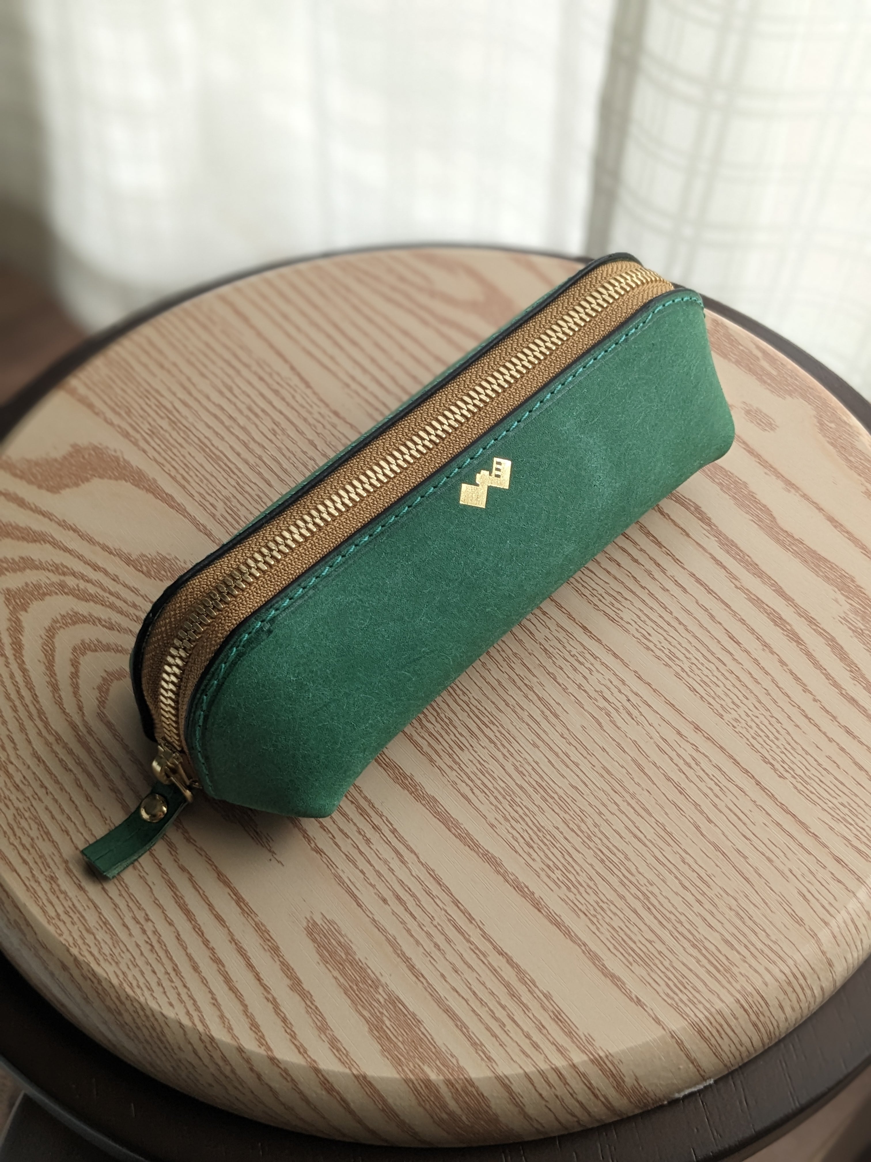 本革 レザー ペンケース ターコイズグリーン ミシン縫い | アトリエ革結
