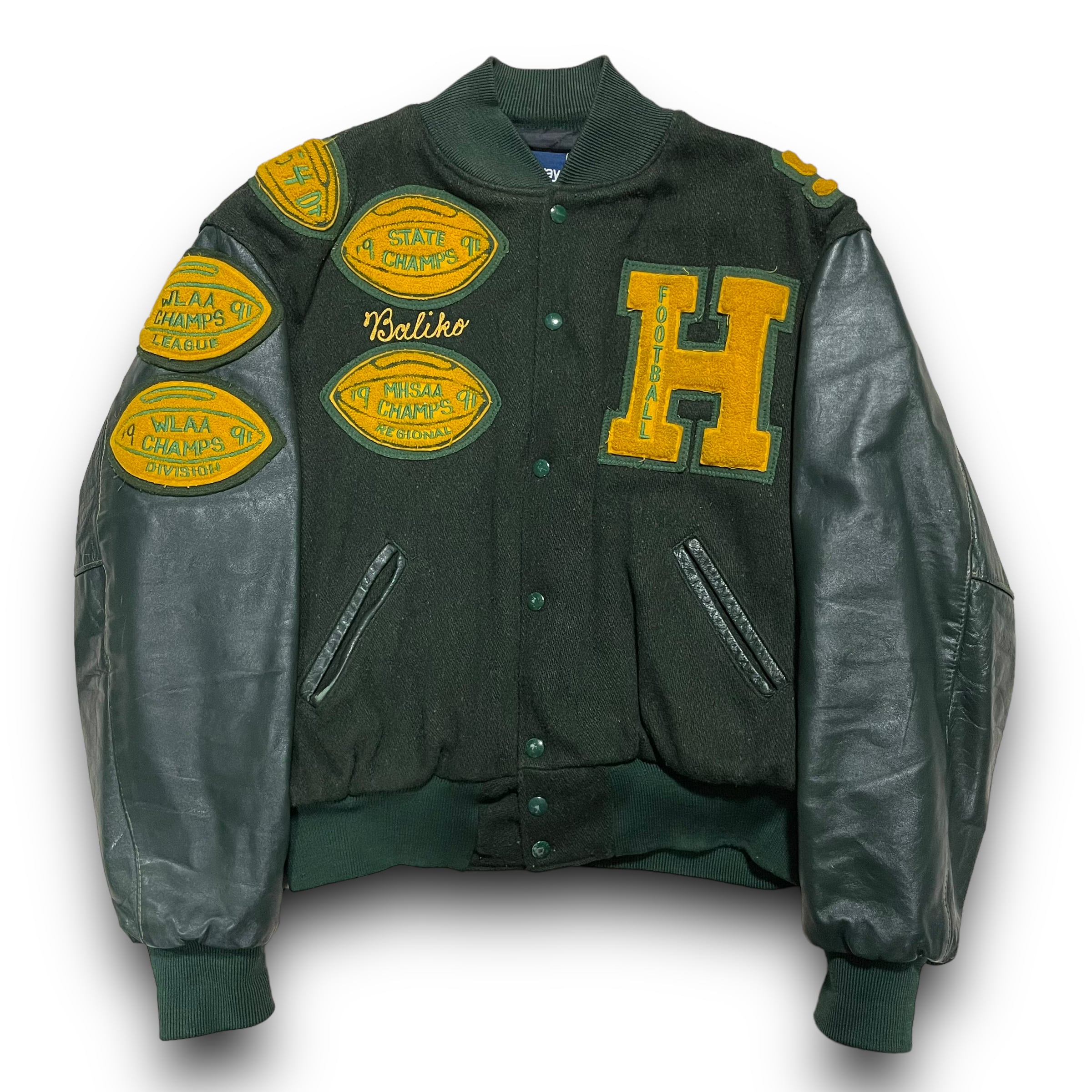 L】【90年代】USA製 HOLLOWAY ホロウェイ スタジャン 袖レザー | 古着