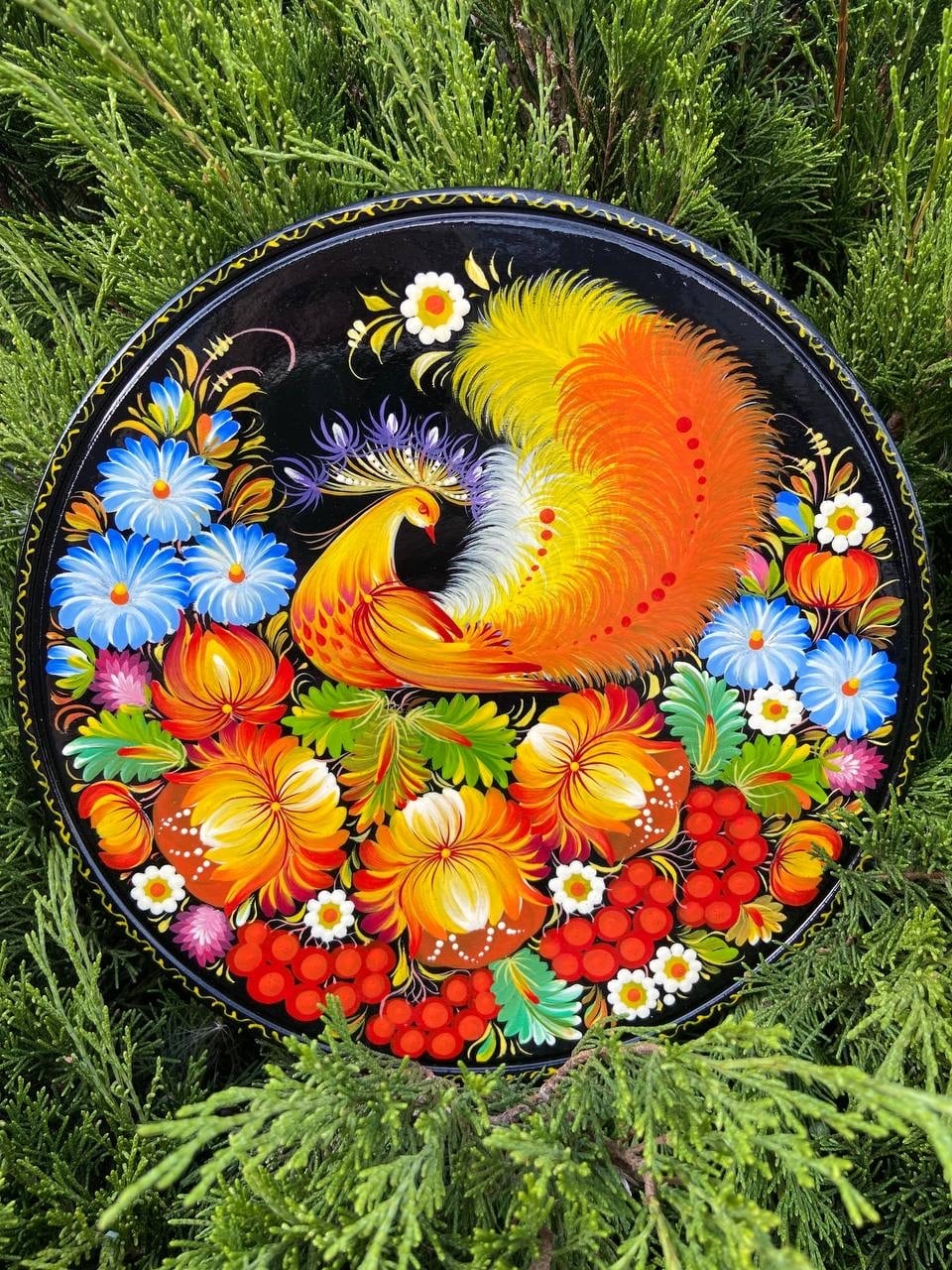 ペトリキウカ塗りのプレート（ホロベッツ）25cm | ウクライナ刺繍と