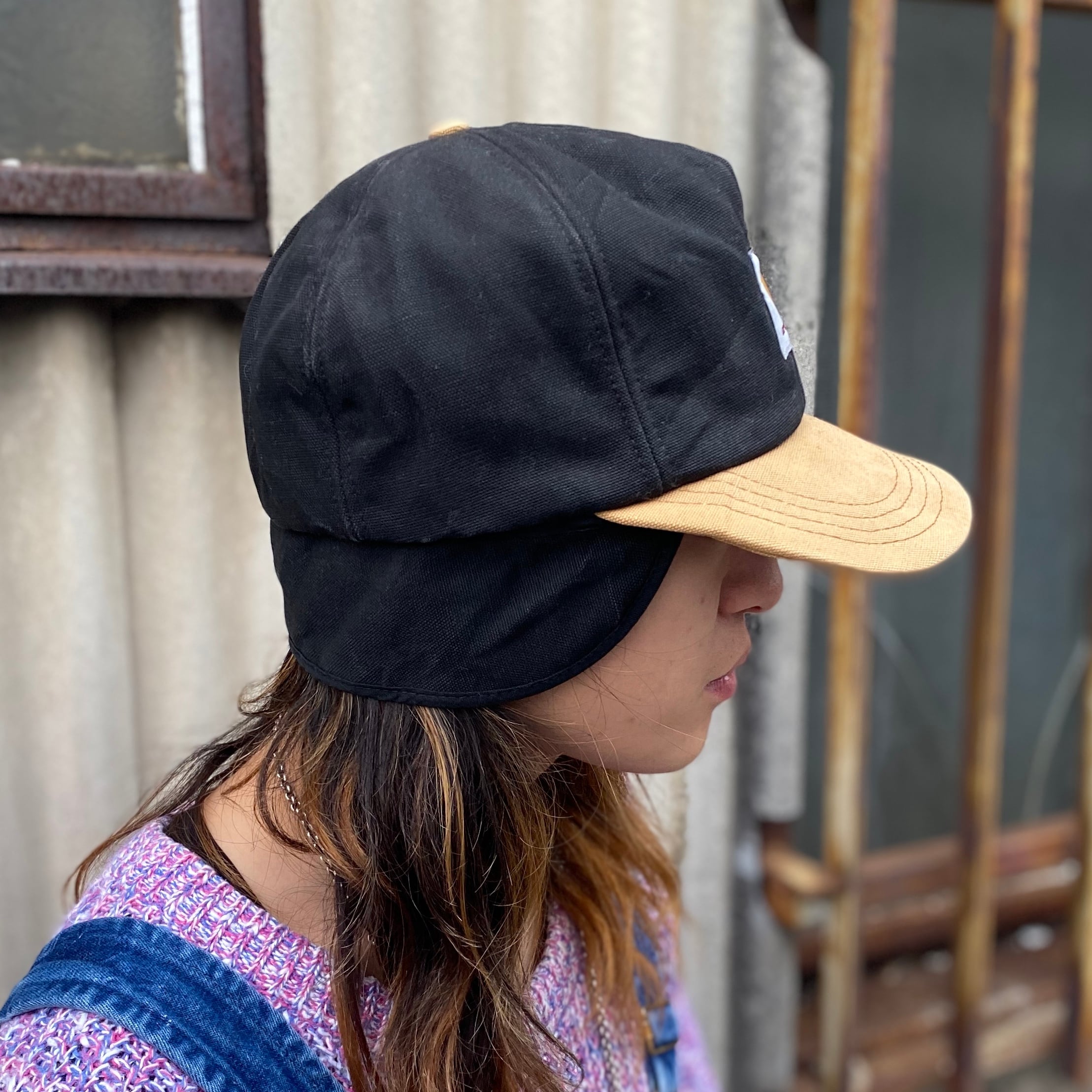 USA製 Carhartt カーハート ダック地 ロゴ ワークキャップ 耳当て付き