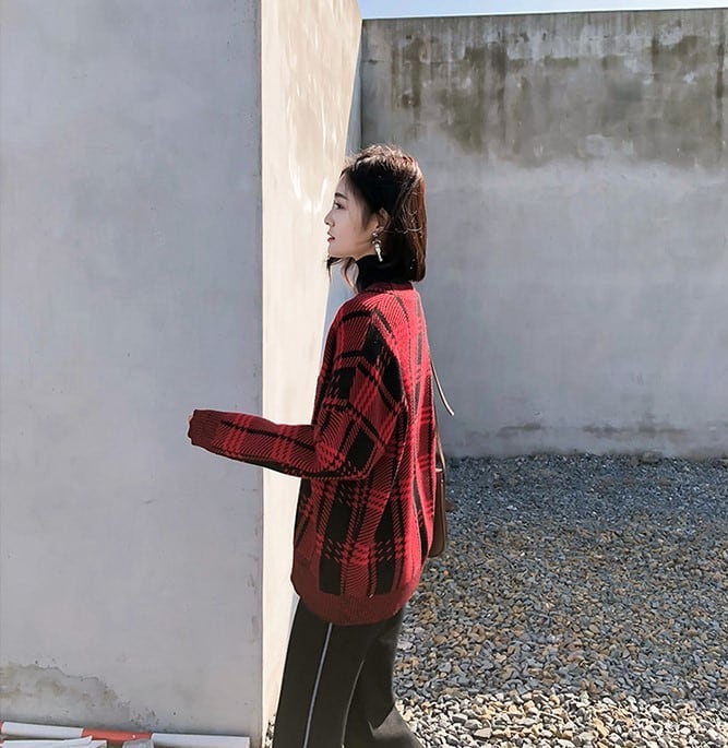 秋冬注目♡レトロチェック柄ニットカーディガン ゆったり タータン