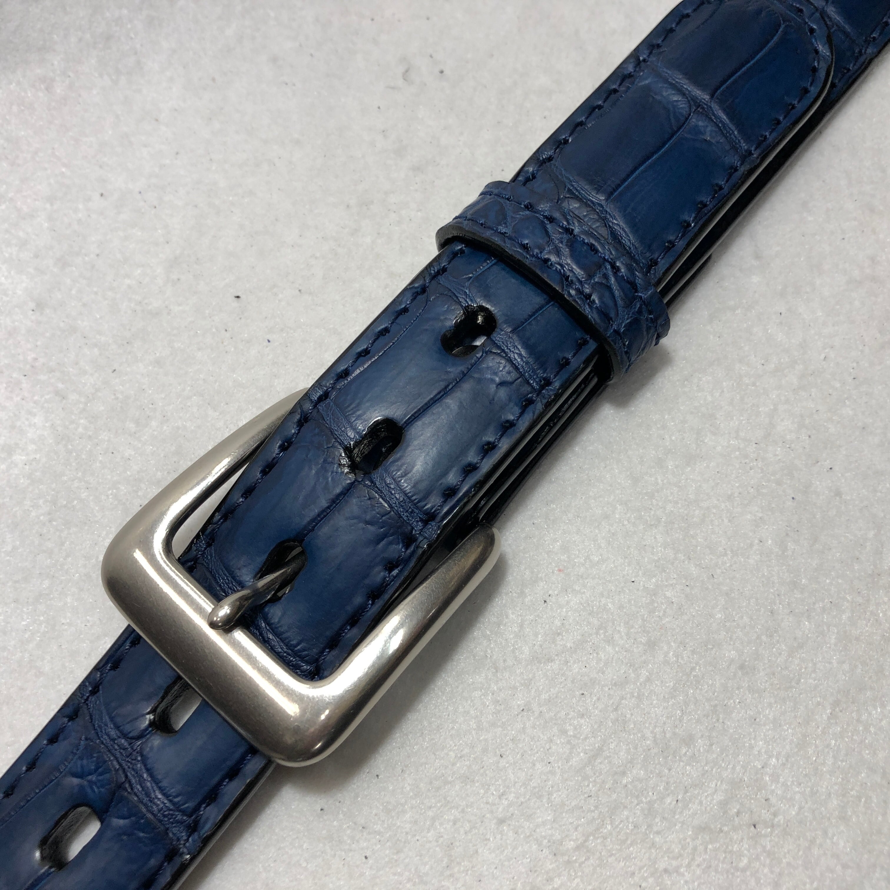 6 藍染めクロコダイルベルト 33mm幅 一本物 スモールクロコダイル