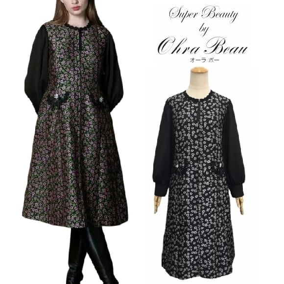 スーパービューティー ワンピース 花柄ジャガード織 袖切替 2426014