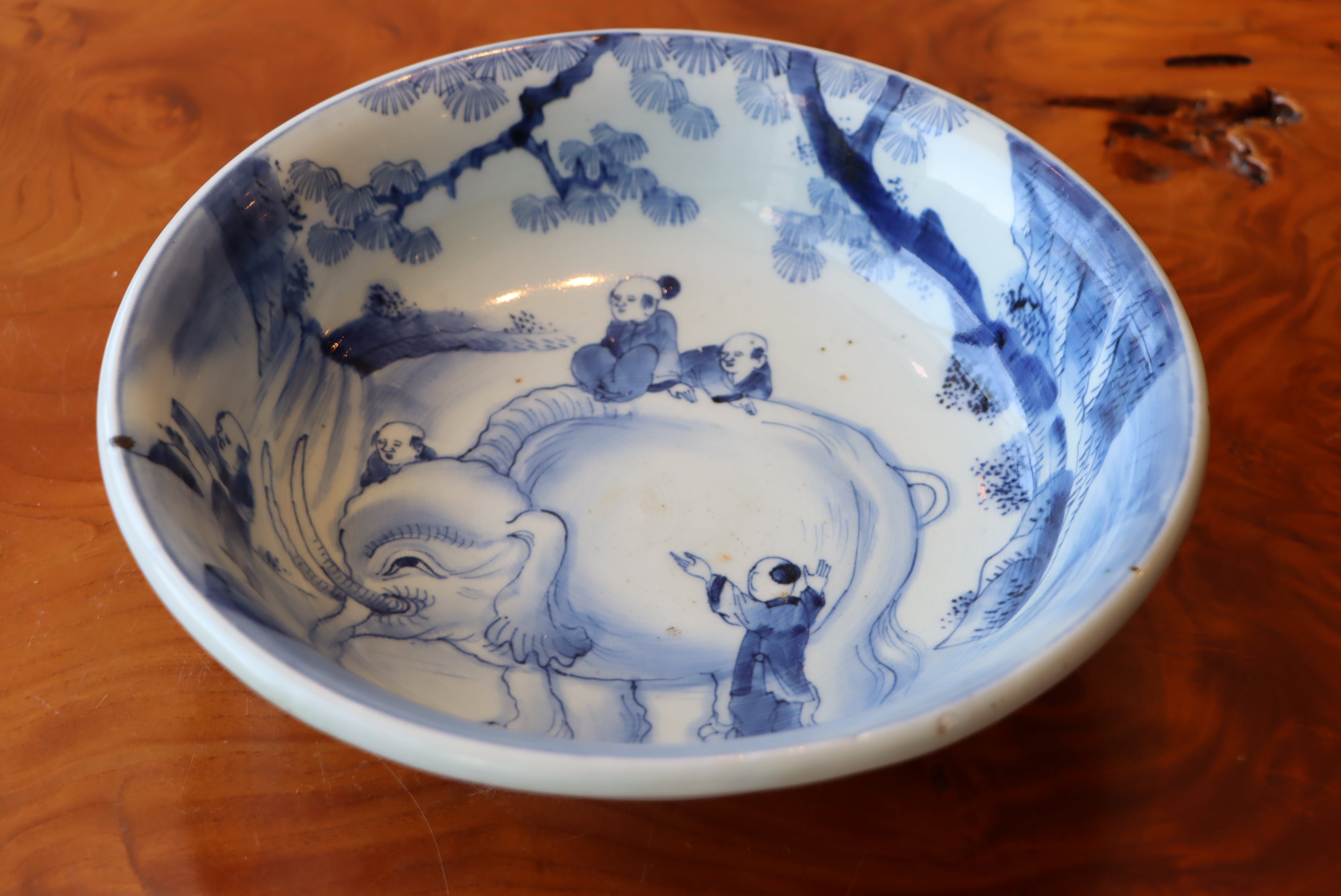 古伊万里 染付 鉢 人物 千鳥 古伊万里 染付 波乗り千鳥 深鉢