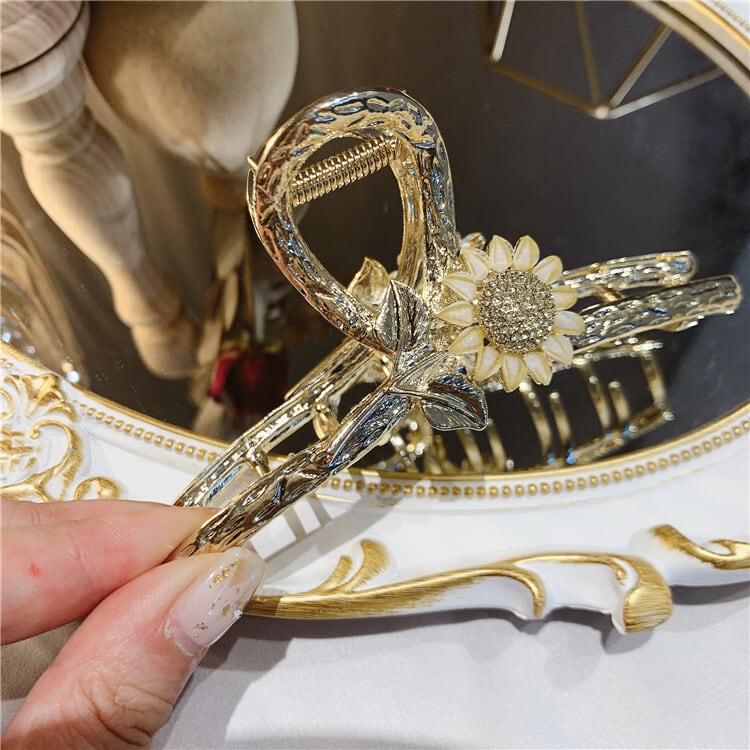 メタルサンフラワーヘアクリップ クロス バンスクリップ ライン