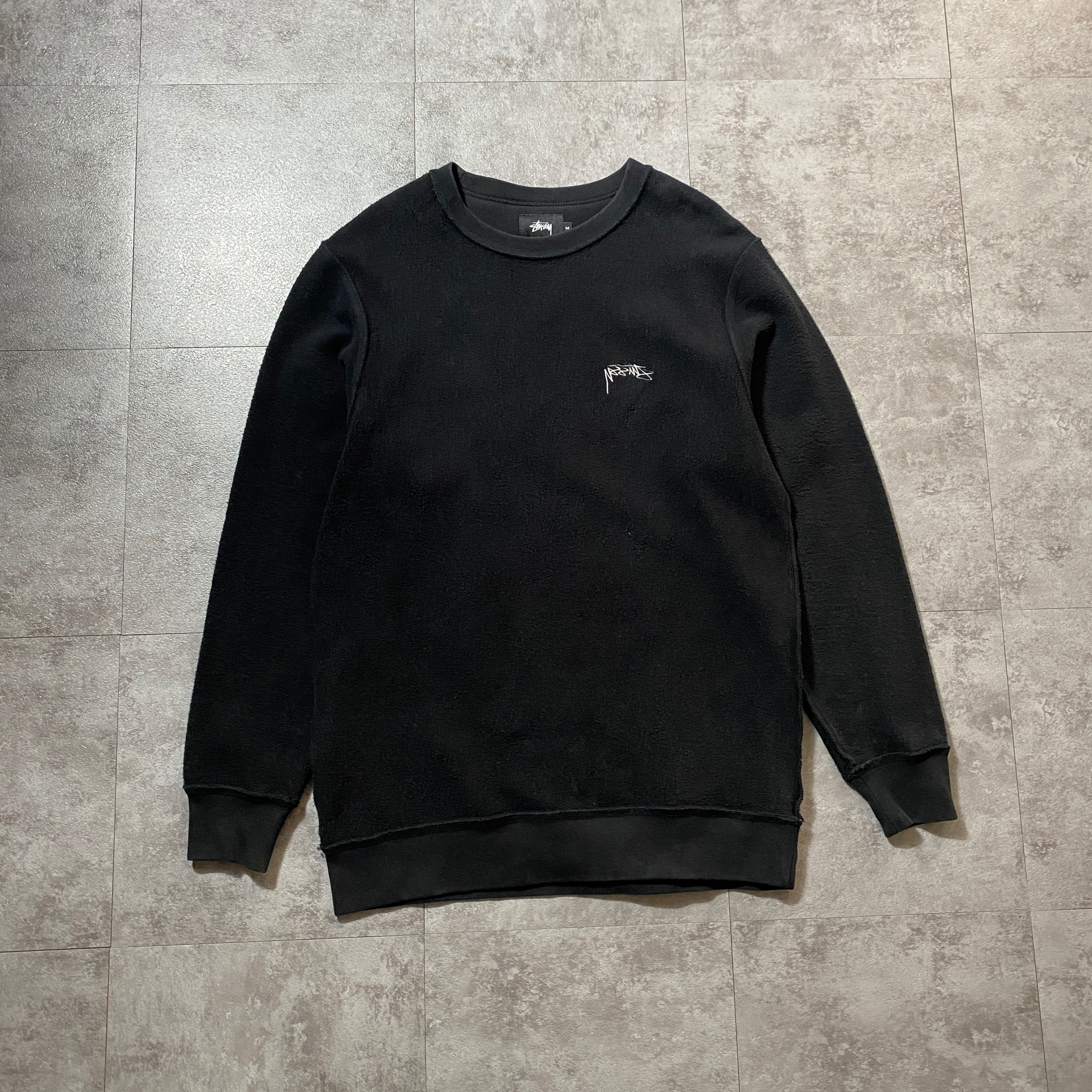 stussy ステューシー 刺繍ワンポイント 裏返し生地 ブラック 黒