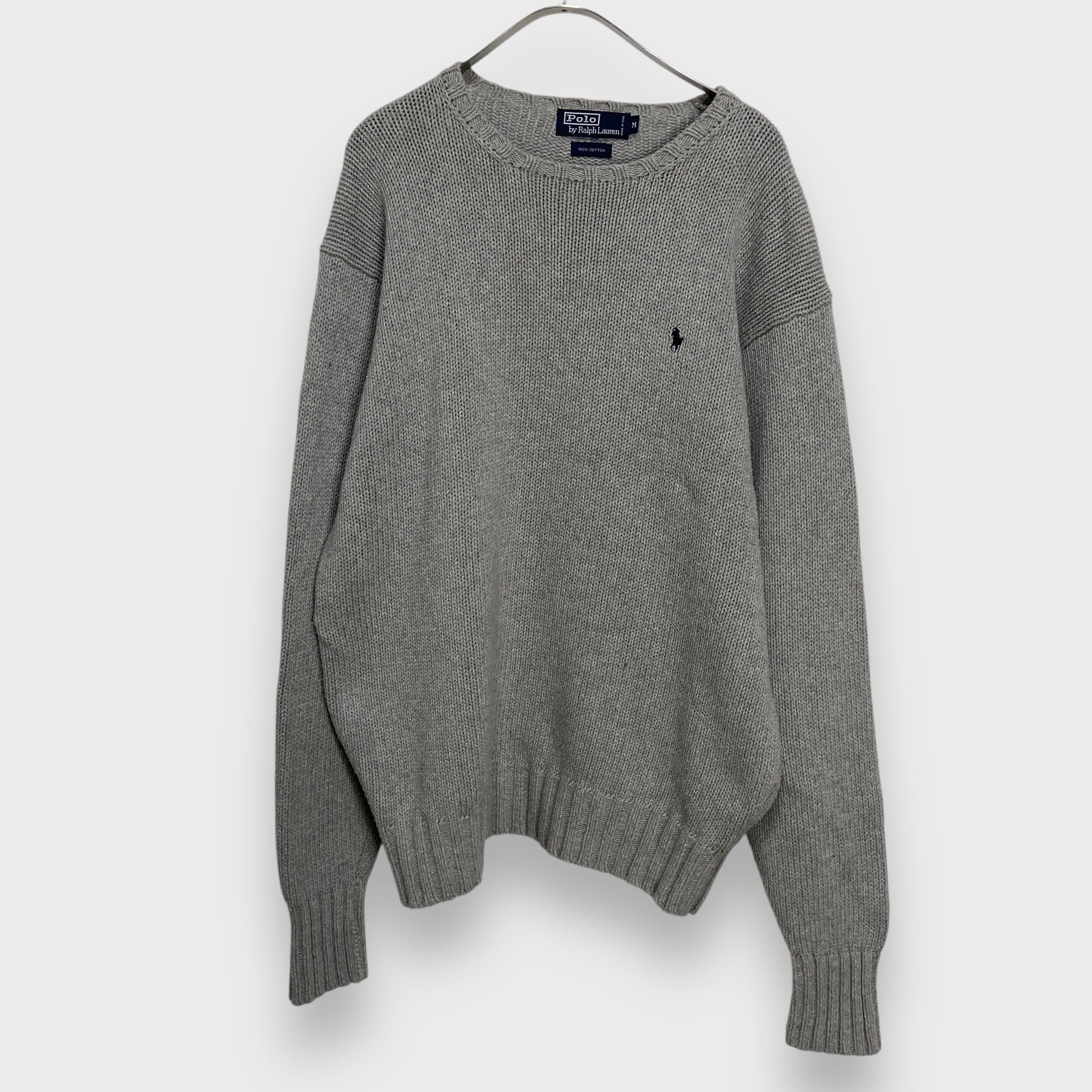 90s ラルフローレン ワンポイントロゴコットンニット セーター グレー