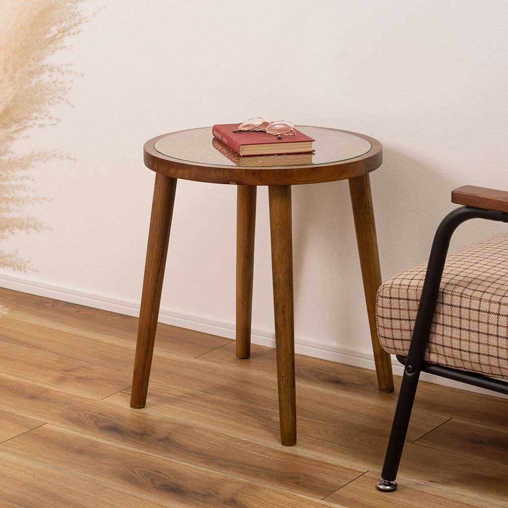 ラタン ラウンド ガラス テーブル M | FIGARO