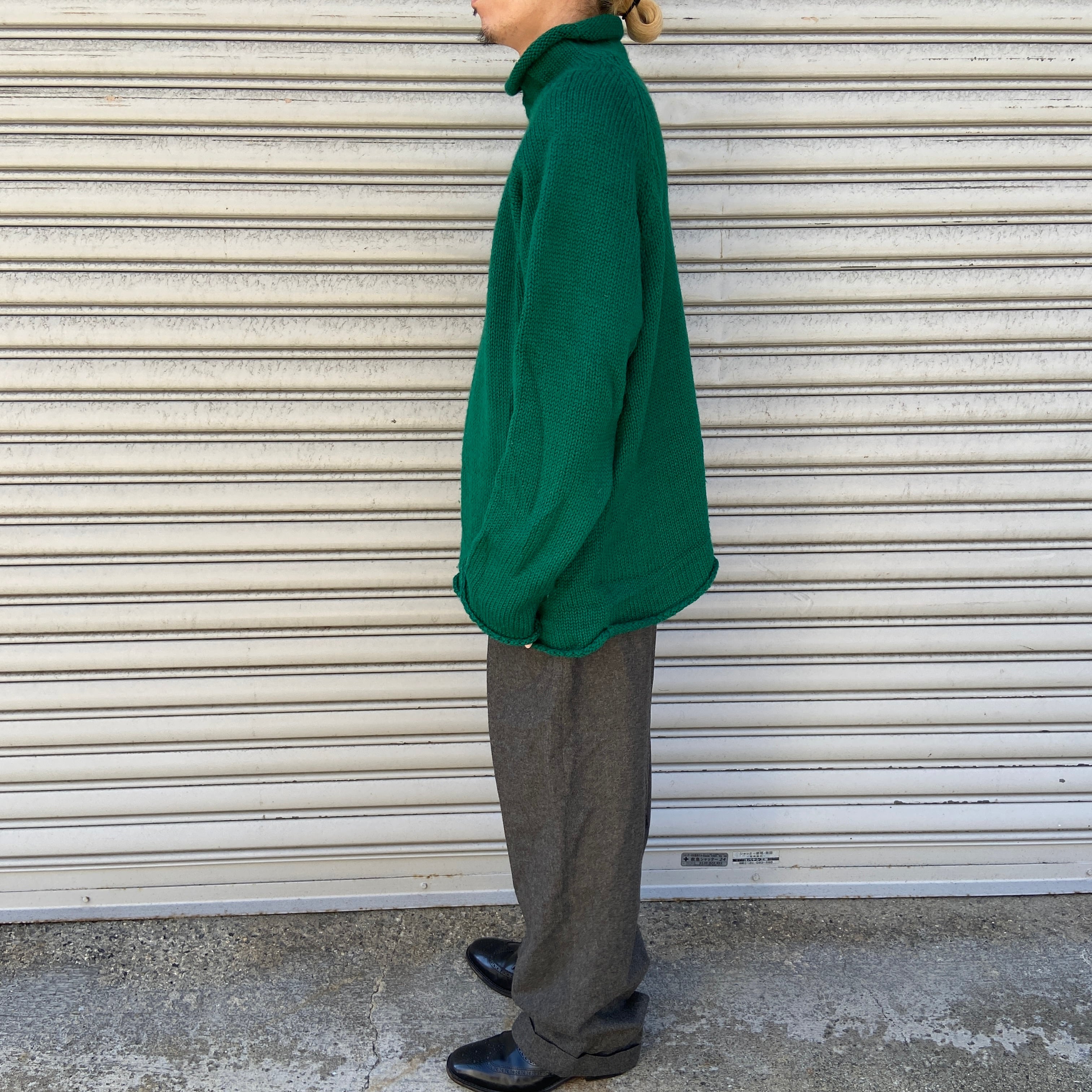 90s J.CREW ロールネックウールセーター 巨人タグ ニット 緑 L | 古着