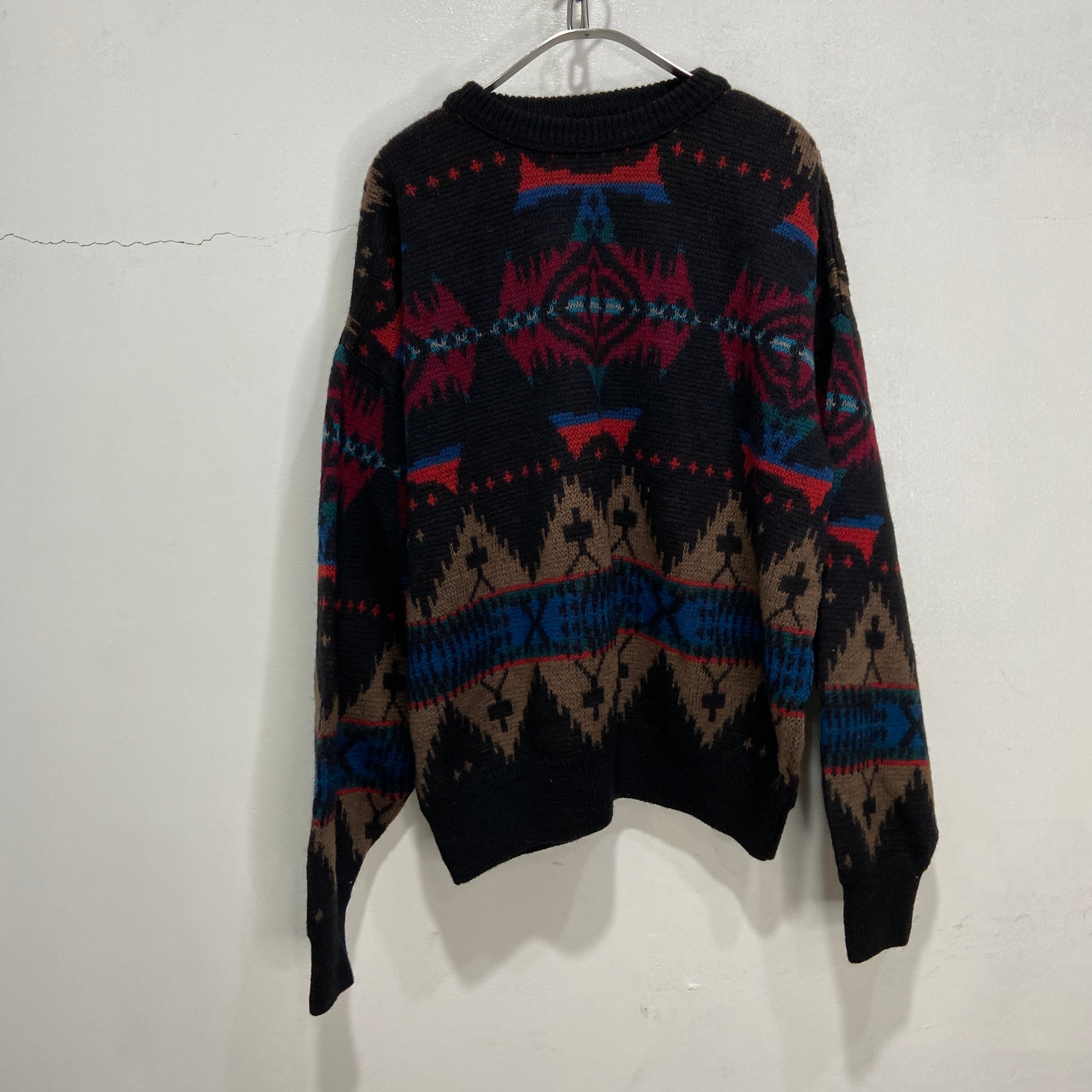 70s USA製 PENDLETON ネイティブ柄セーター 総柄ニット 黒 L | 古着屋 Uan