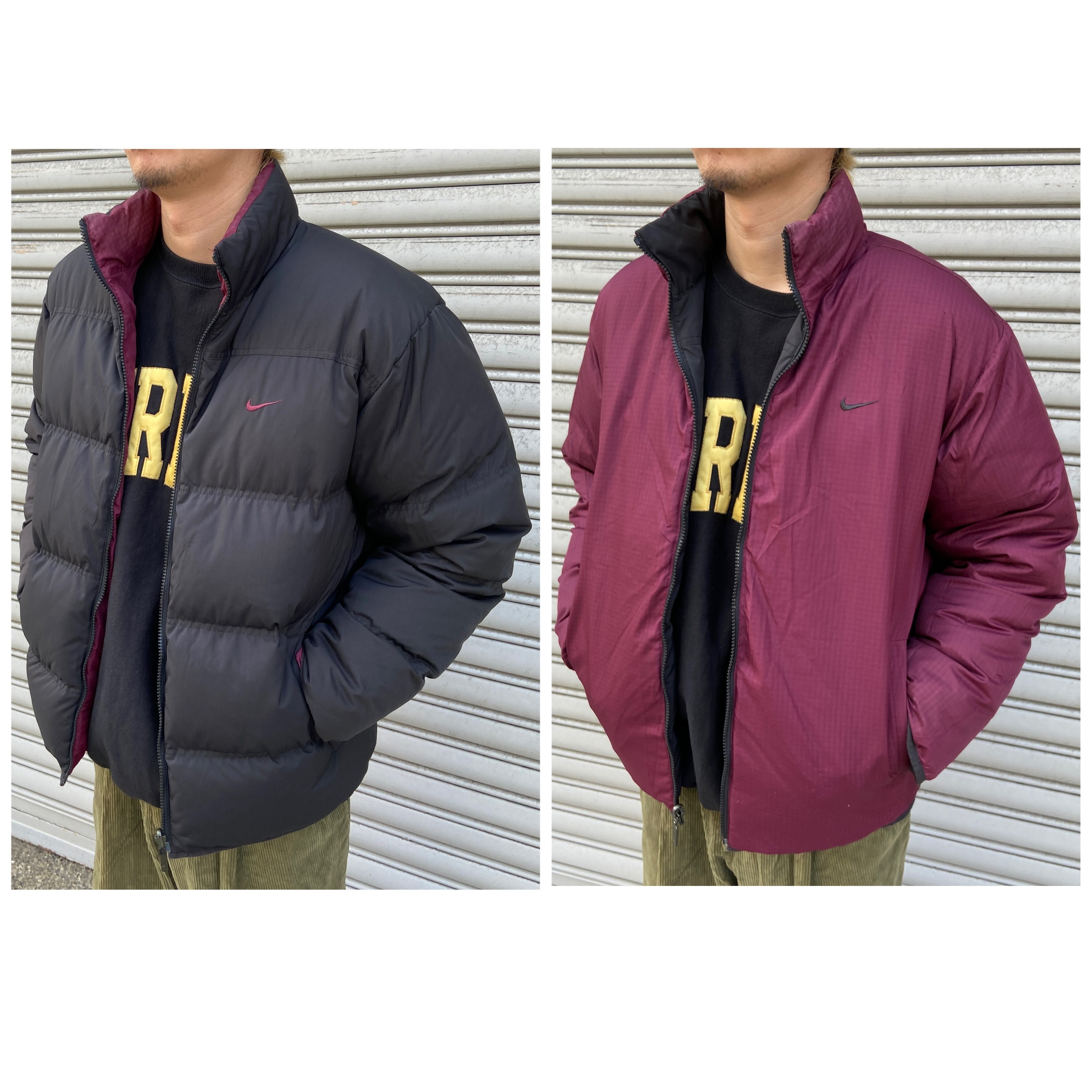 00s NIKE フェザーダウンジャケット リバーシブル 黒 バーガンディ