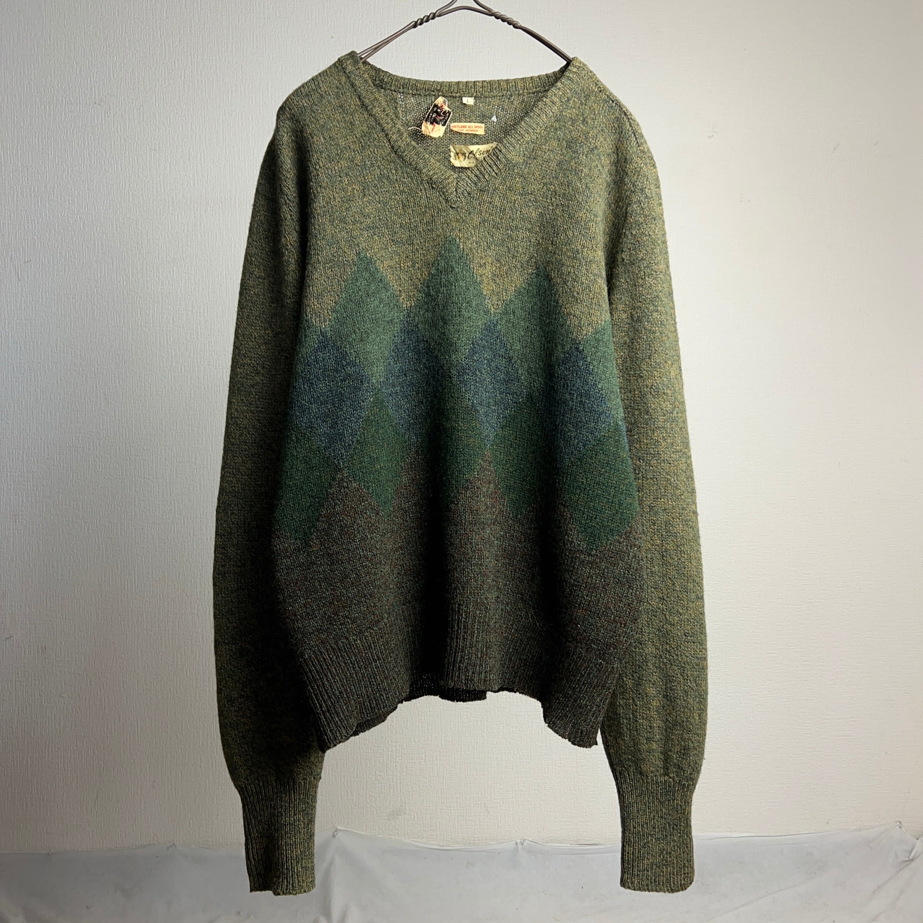 60's Alan Paine Shetland Wool Knit Sweater SIZE L 60年代 イギリス