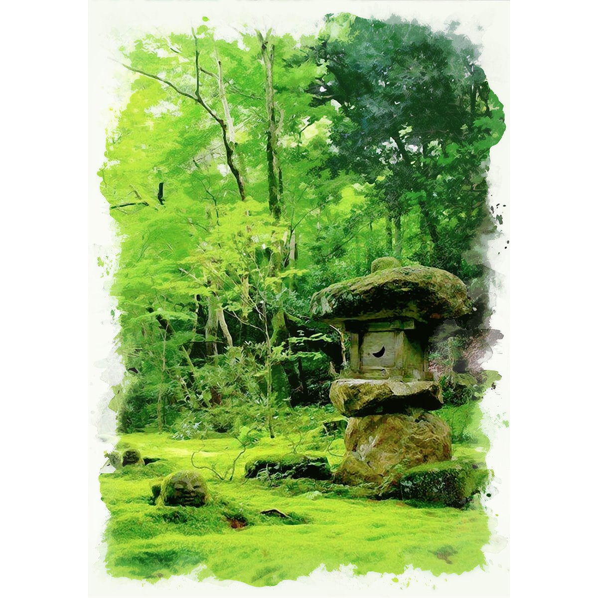 油絵 菅家令子 絵画インテリア額付(青緑＋金色の枠)uF6-063203風景田園