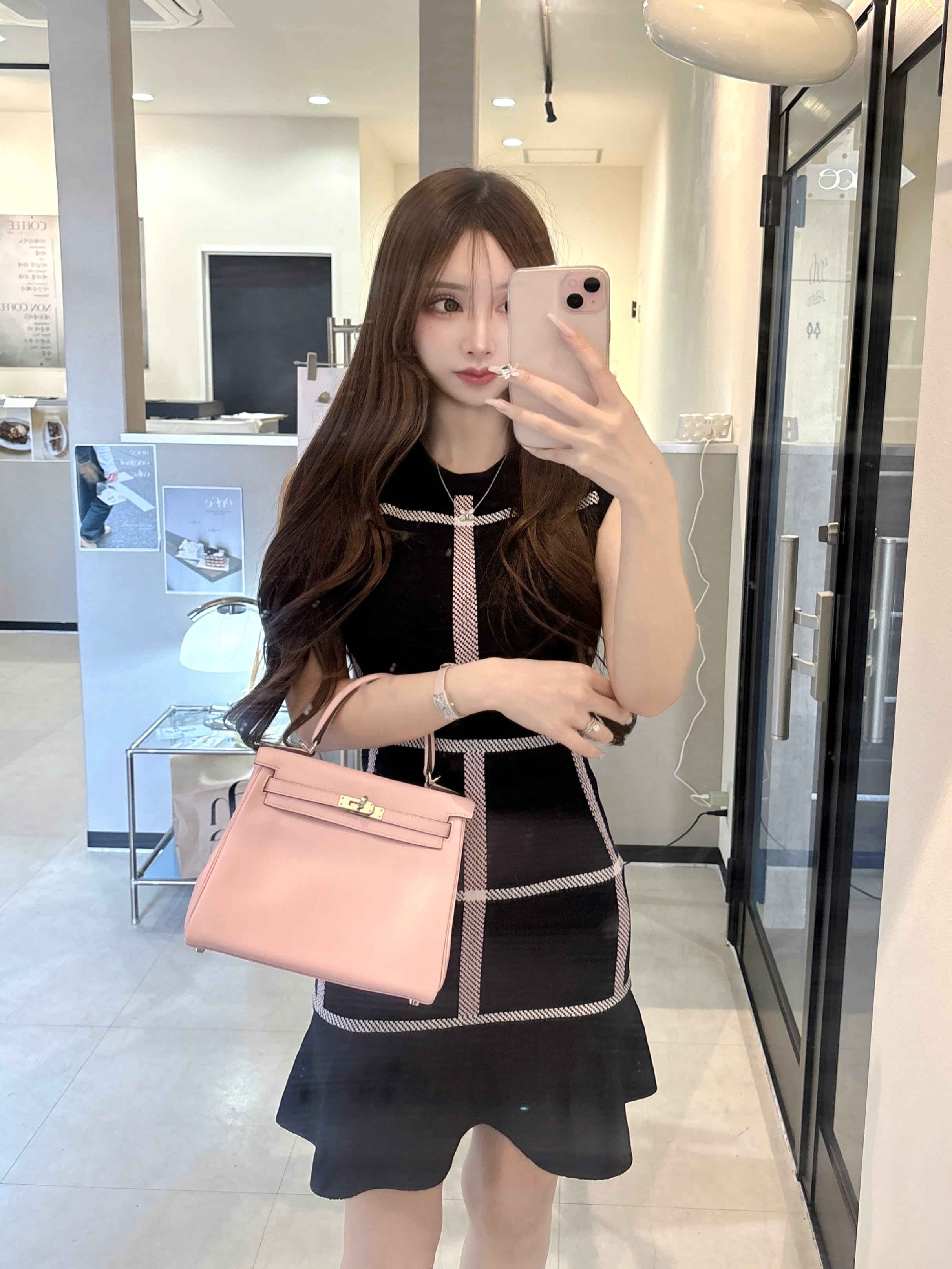 Lumignon original ♥ love check summer knit op 【ピンク×ブラック