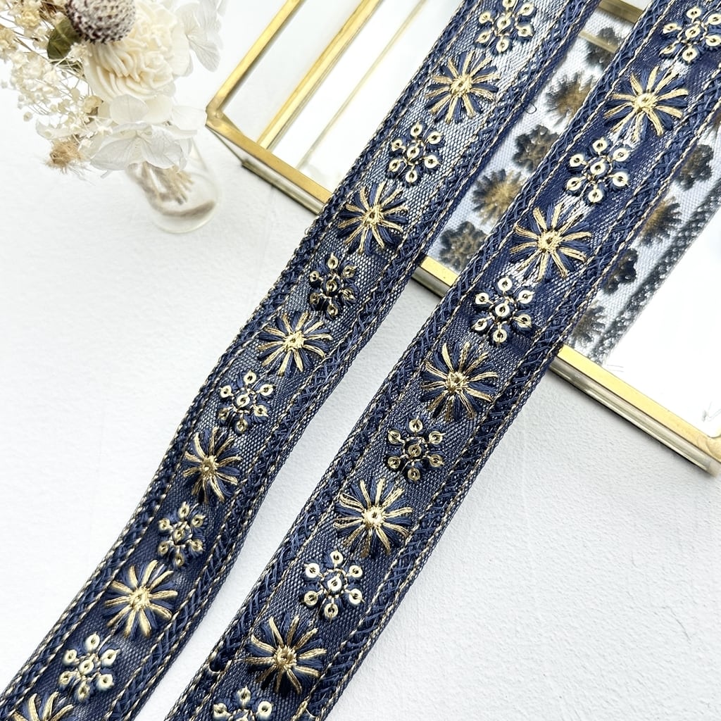 ルミナス [ネイビー］インド刺繍リボン 2045 | インド刺繍リボン専門店